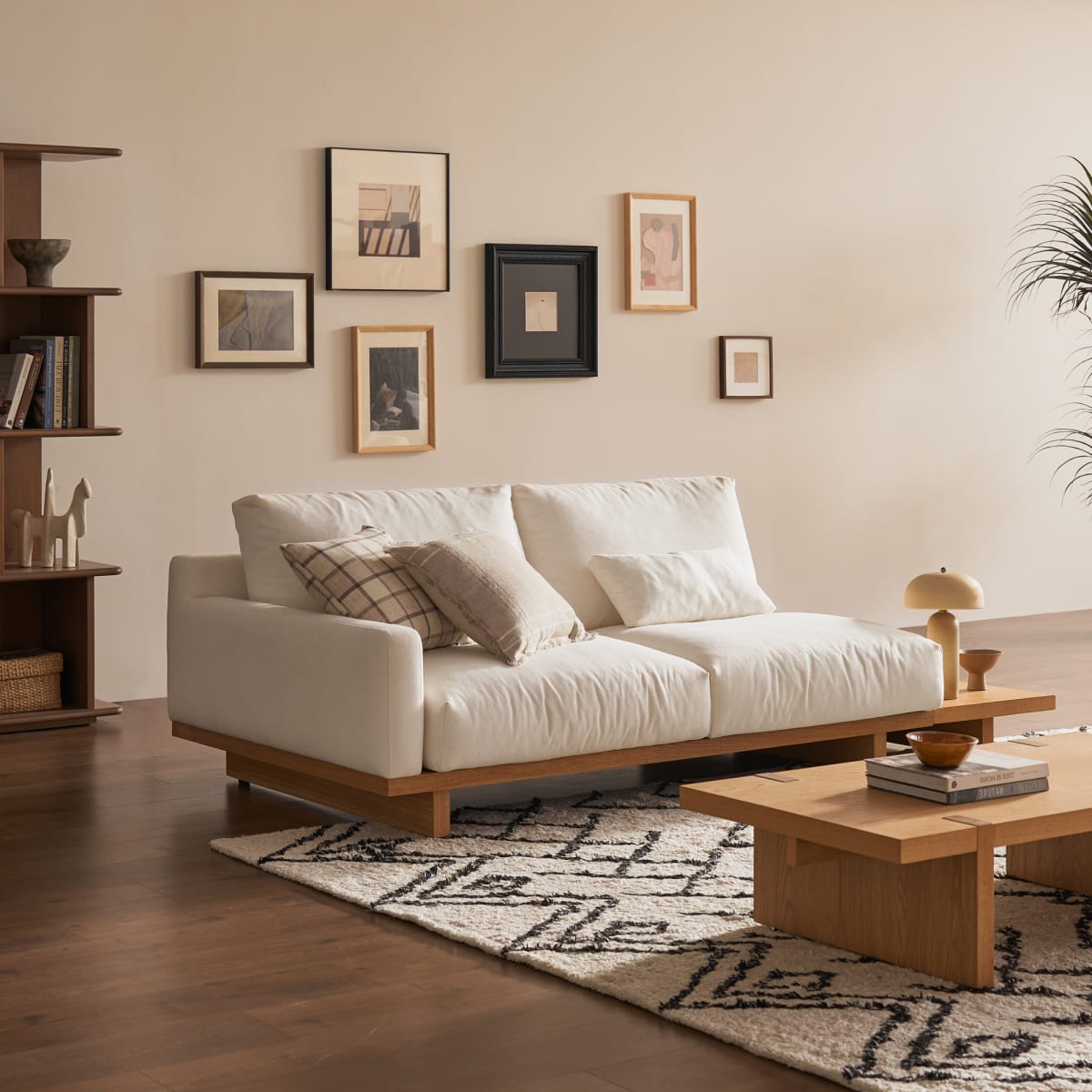 Performance Fabric 2 Seater Sofa with Removable Covers - White, Light Brown for Living Room, Brand