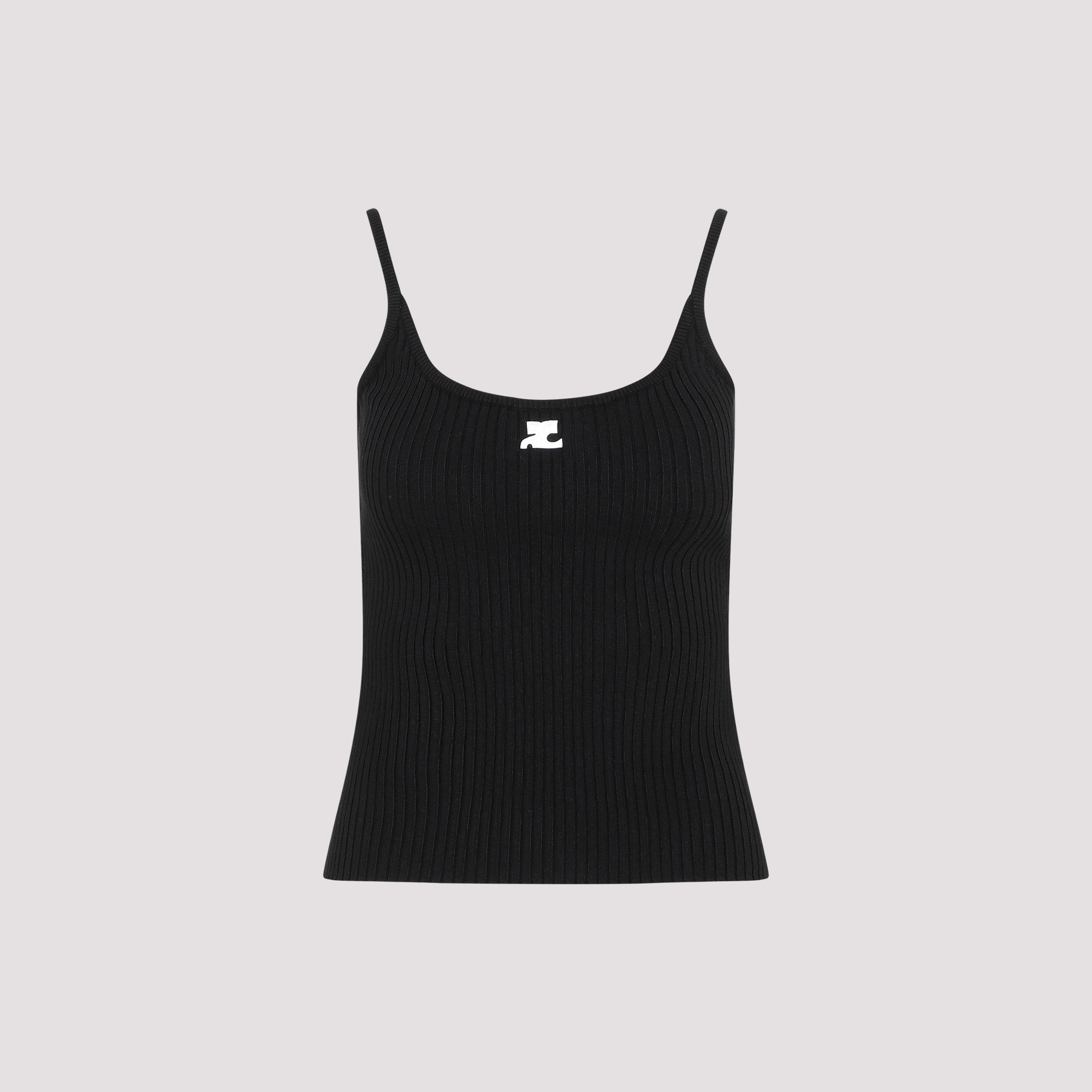 Rib Knit Tank Top Black Viscose Polyester Tshirt - Women