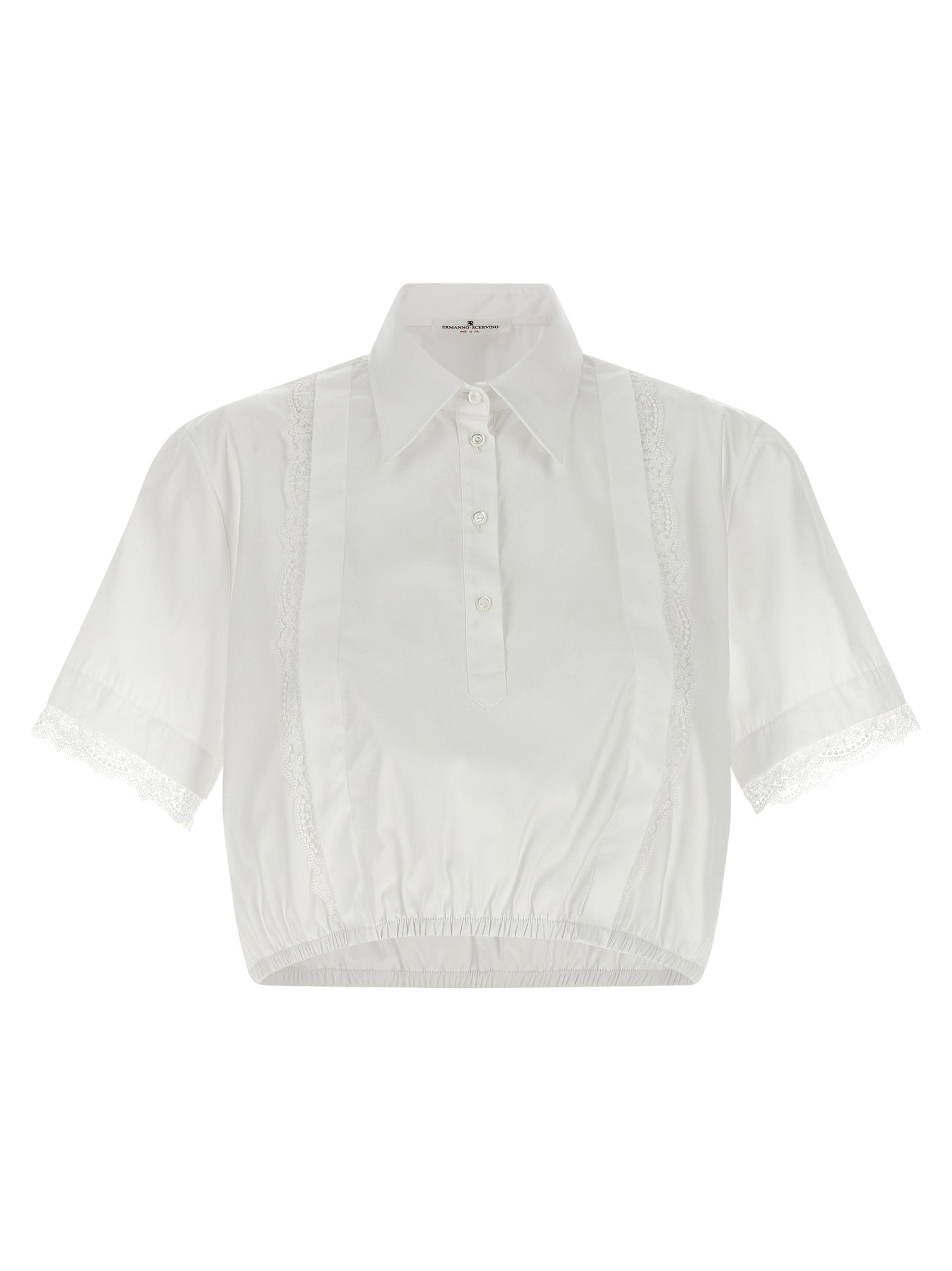 Lace-Trimmed Cotton Poplin Blouse — White