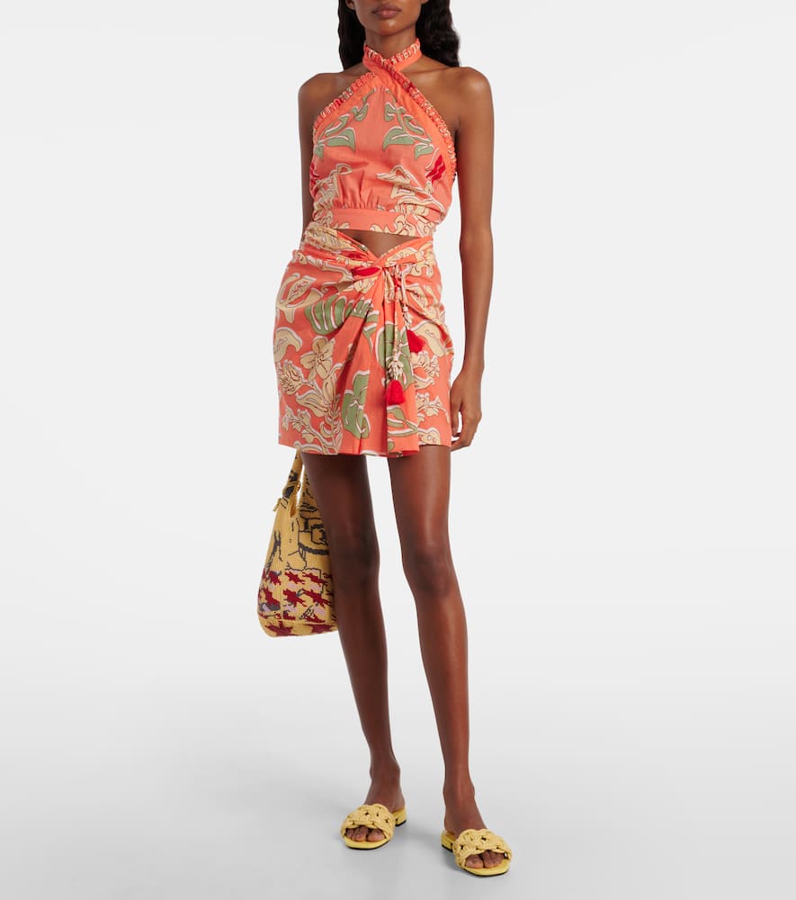 Tilda gathered printed cotton miniskirt