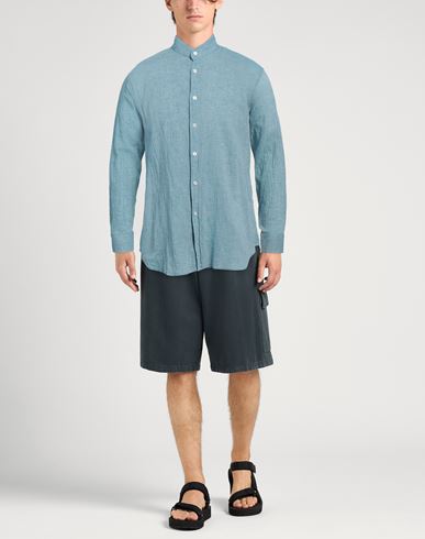 Man Shirt Azure Size 16 Cotton, Linen
