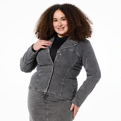 Kathy ireland® Fashion 360 Denim Corset Style Blazer - Light Gray Wash