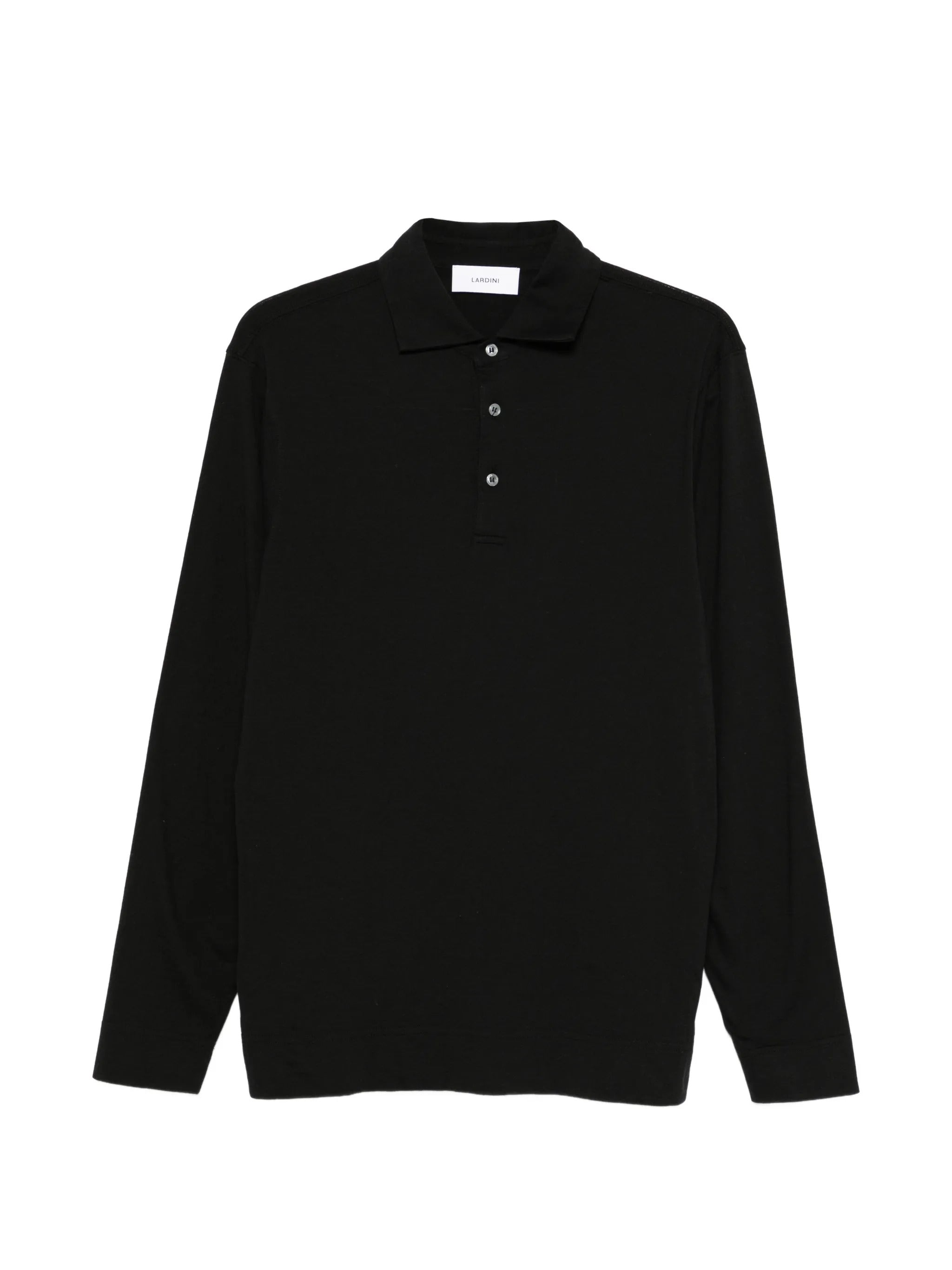 Long-Sleeve Cotton-Silk Polo Shirt with Front Button Closure