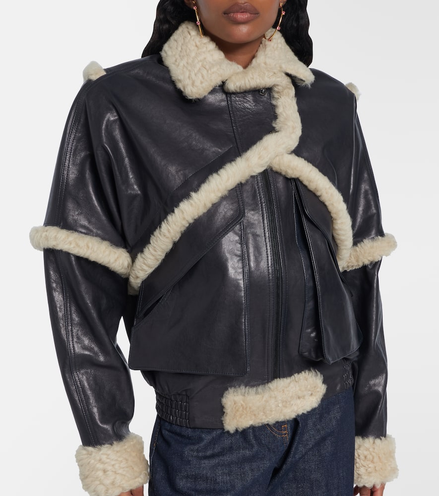 Shearling-trimmed leather bomber jacket