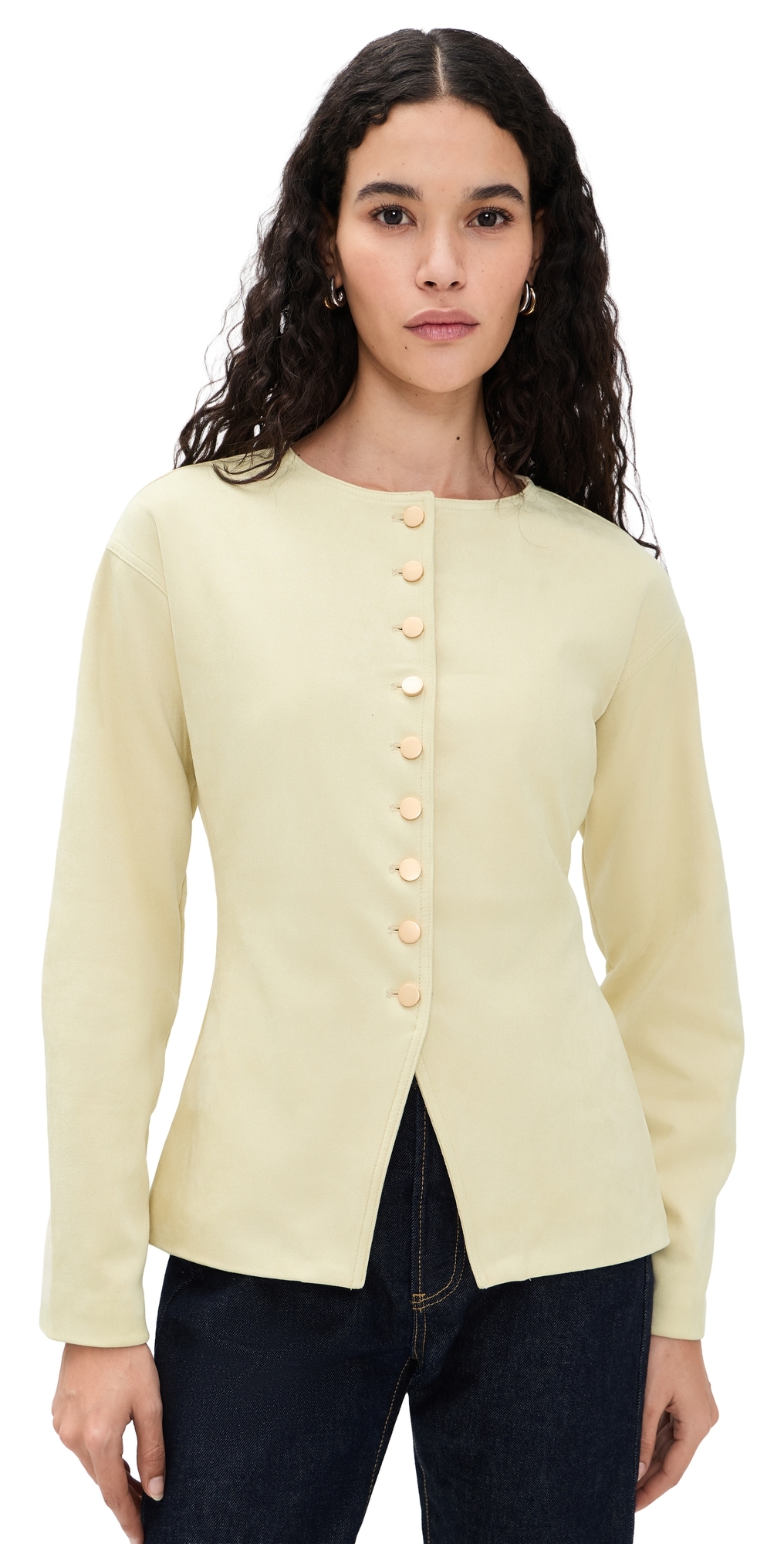 Levony Faux Suede Blazer Buttercream