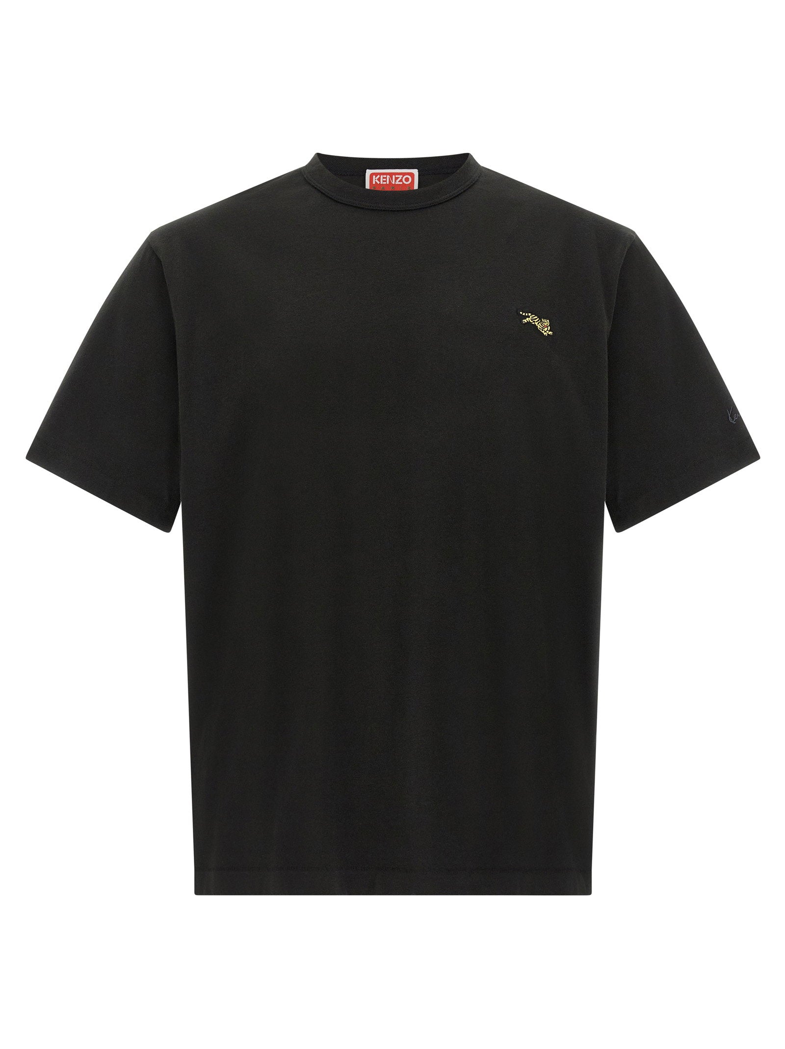 Jumping Tiger Embroidered T-Shirt — Black