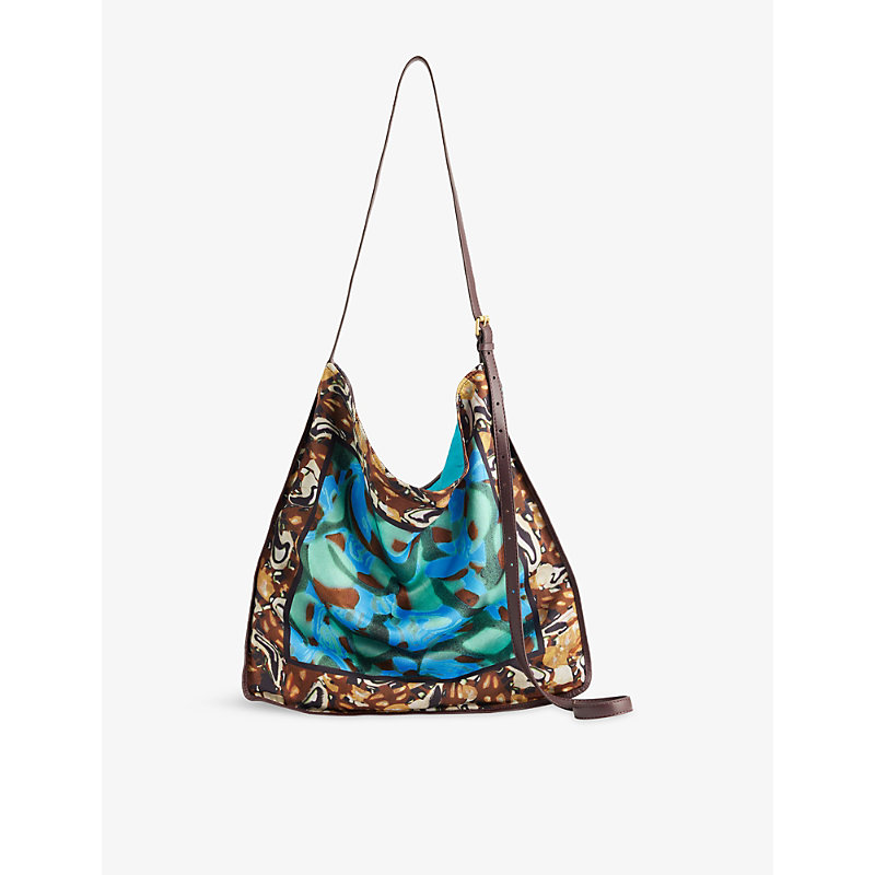 Womens Large Scarf Print Woven Shoulder Bag