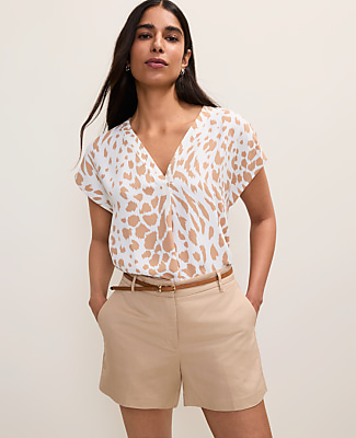 Ann Taylor Animal Print Pleat Front Top