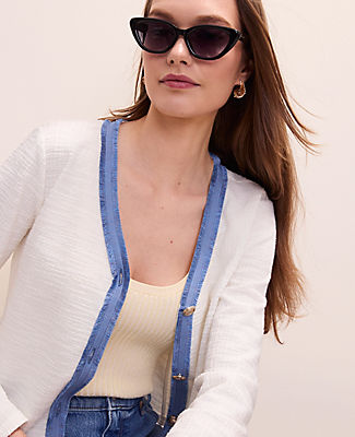 Ann Taylor Fringe Trim Cropped Tweed Jacket