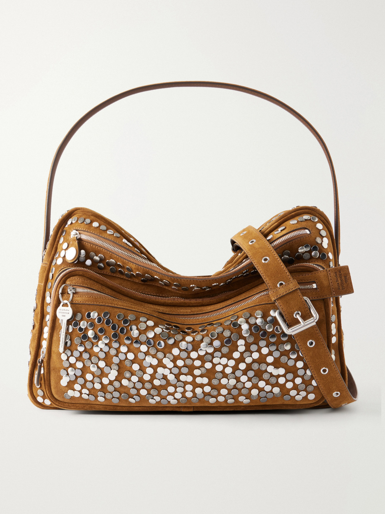 Camero Camera Embellished Suede Shoulder Bag - Brown