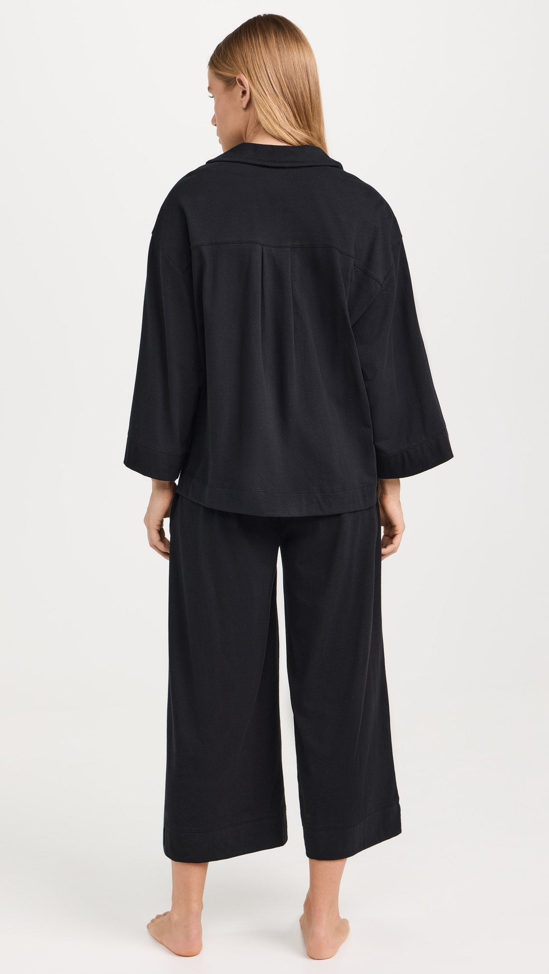 Women's Luxe Pima Black Wide Leg Pajama Set Black
