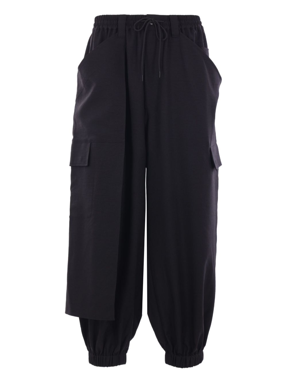 Drawstring-waist cargo pants - Black