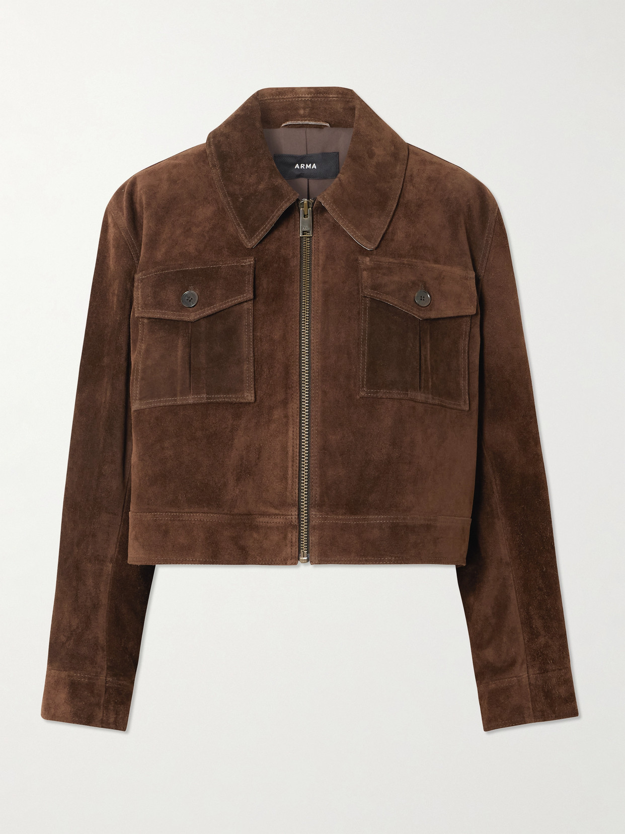 Helen Cropped Suede Jacket - Brown