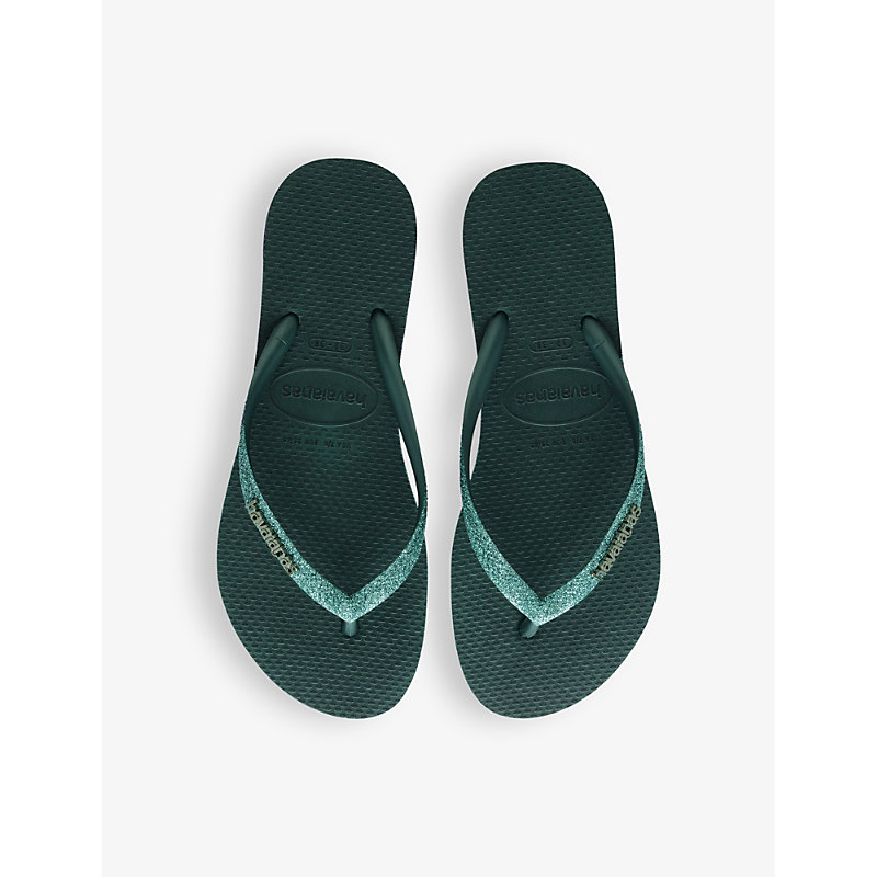 Womens Pantanal Green Slim Sparkle II Rubber Flip-flops