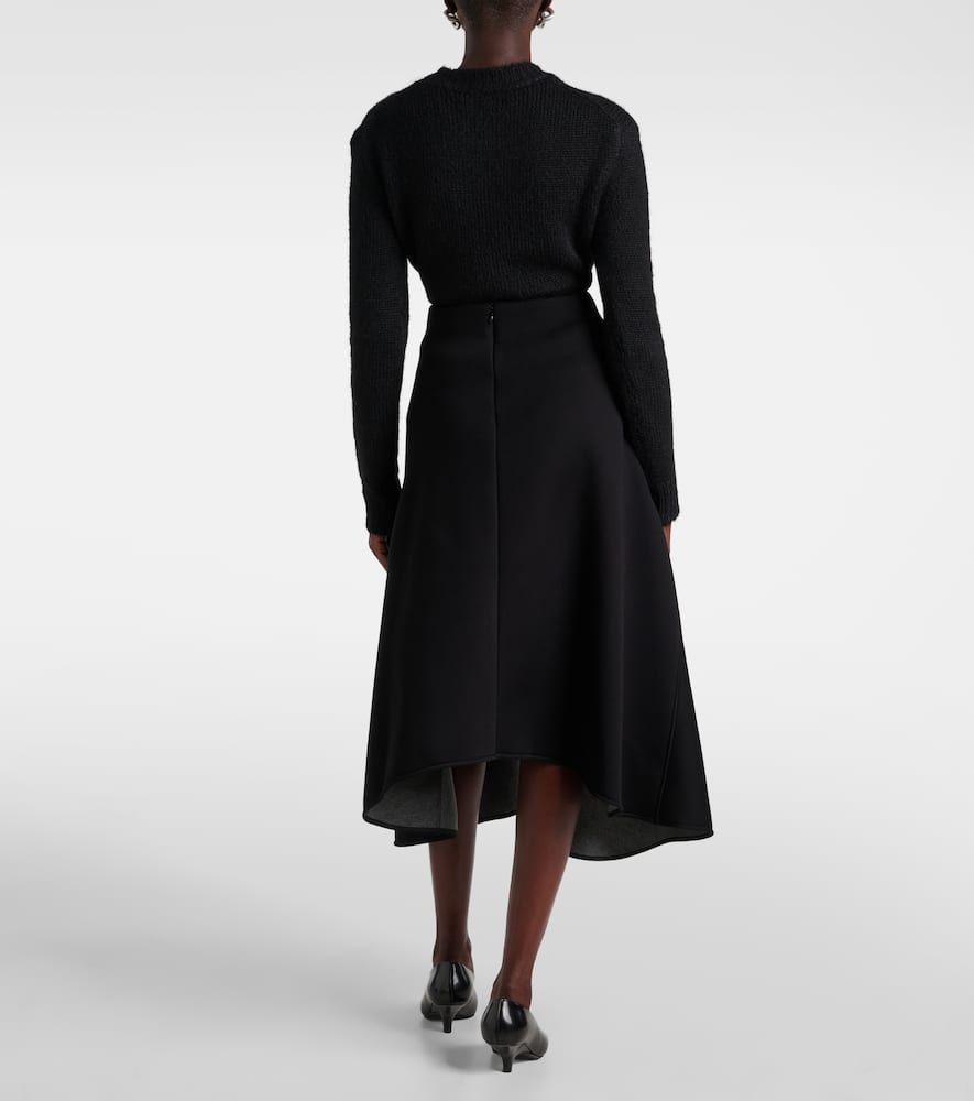 Pleated asymmetric midi skirt