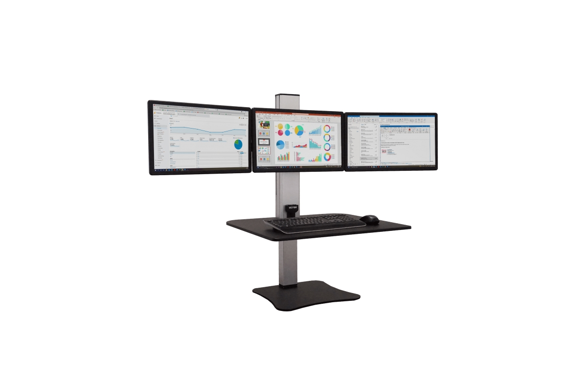 High Rise Electric Triple Monitor Sit Stand Desk Converter