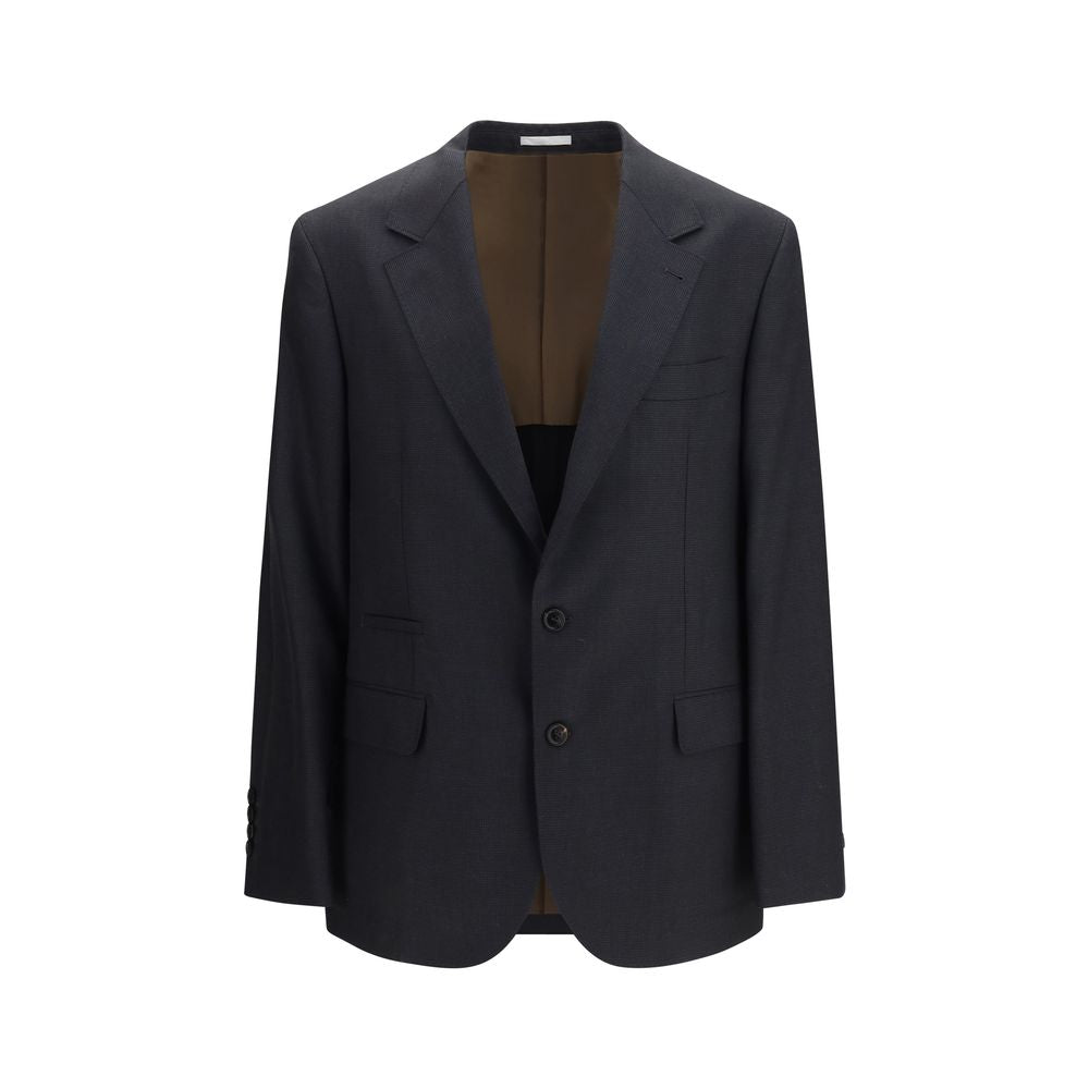 Merino Wool Houndstooth Blazer — Black
