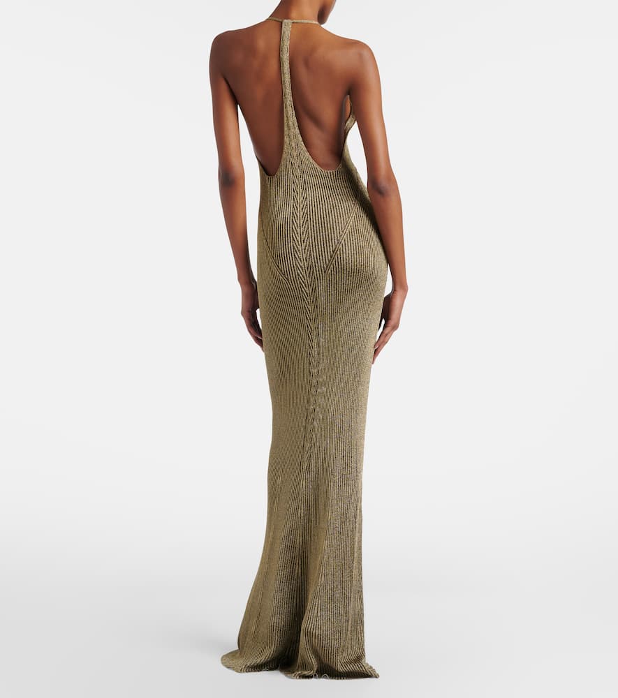 Ribbed-knit lamé maxi dress