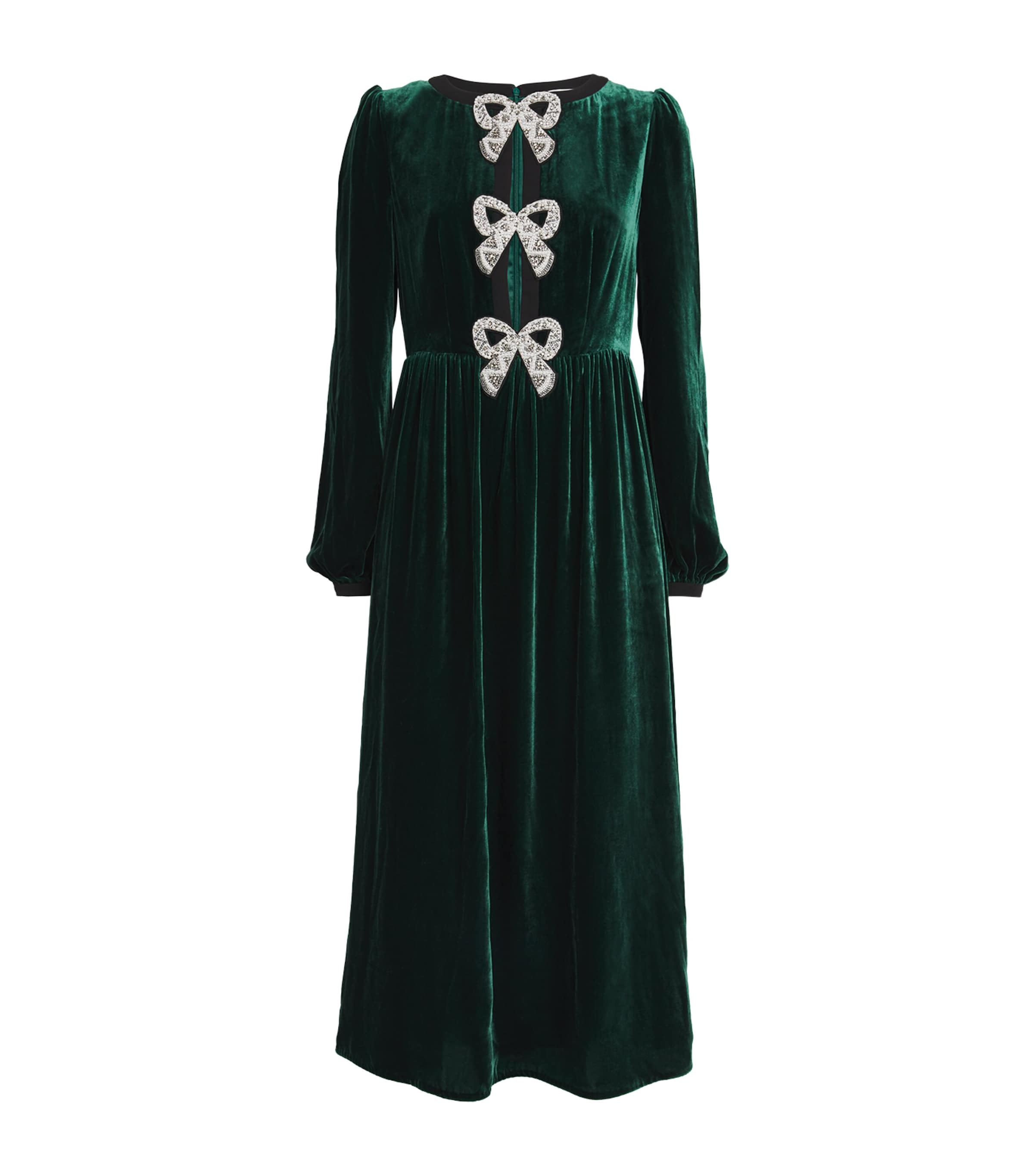 Velvet Embellished Camille Bows Midi Dress