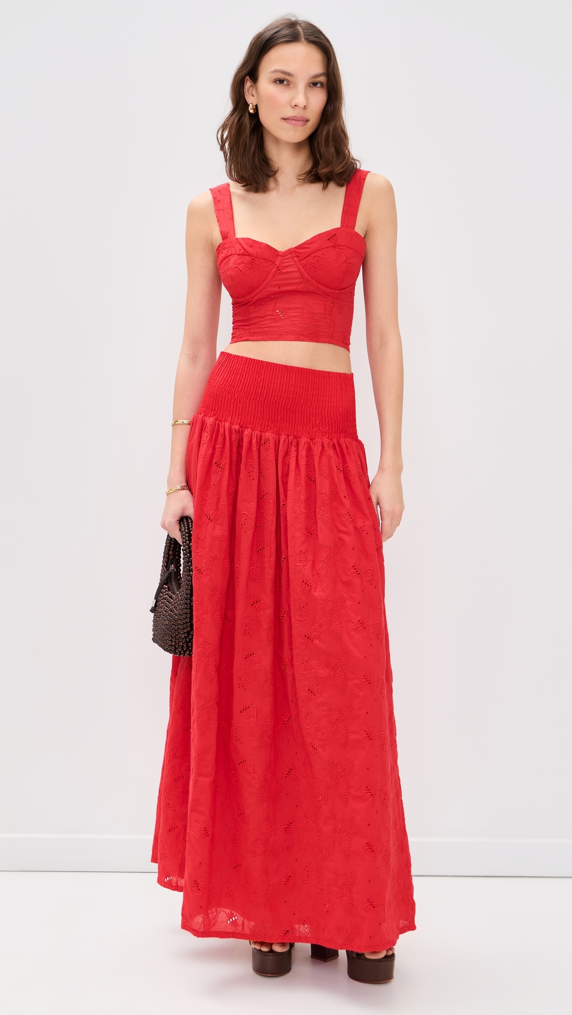 The Drift Skirt Koel Eyelet Bird Red