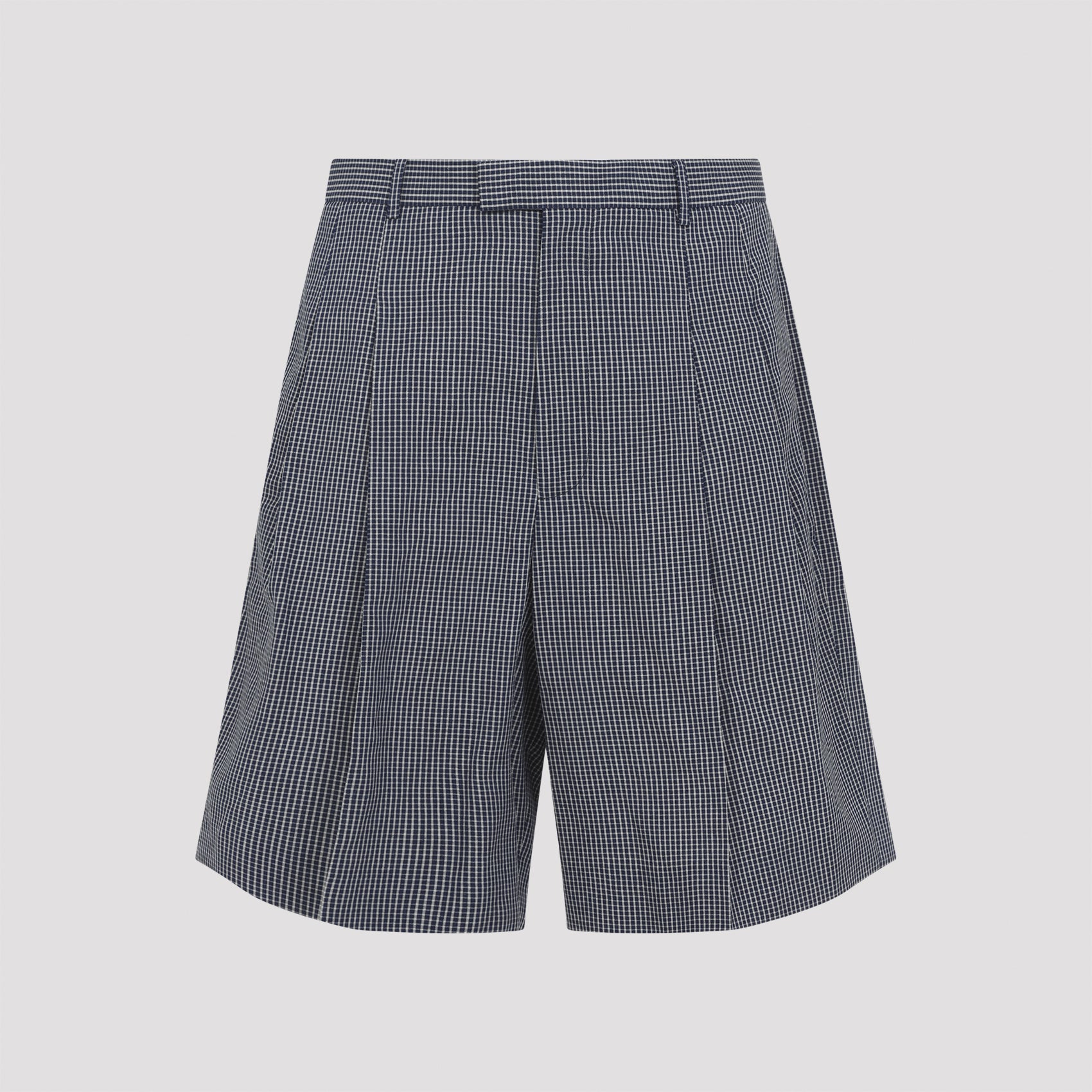 Double Pleat Checked Bermuda Shorts in Cotton