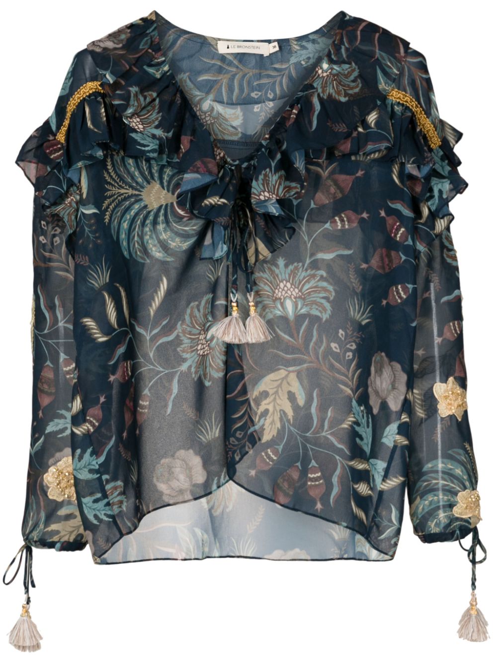 Afrodite floral-print ruffled blouse - Green