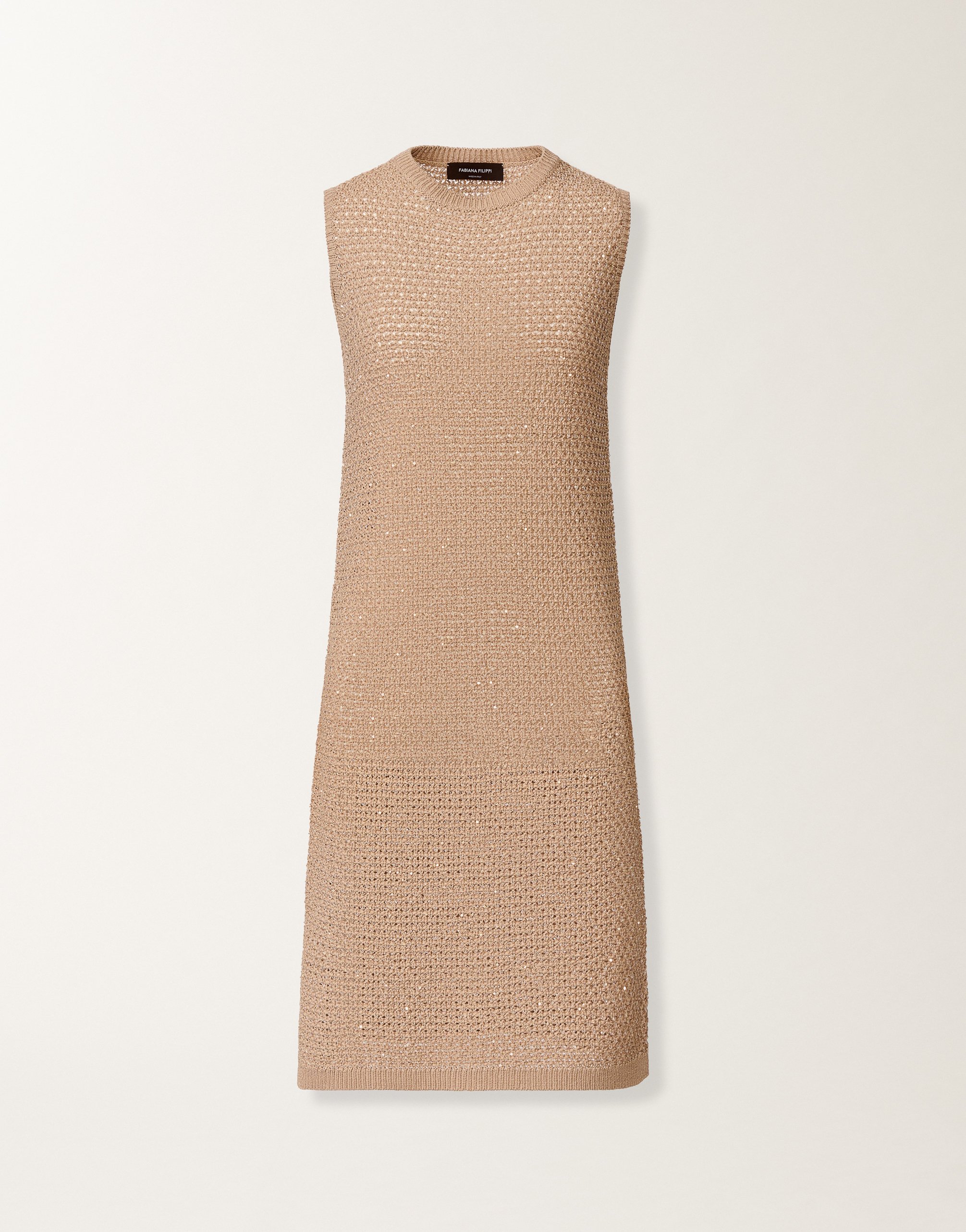 Mini dress in cotton tape with sequins, maple
