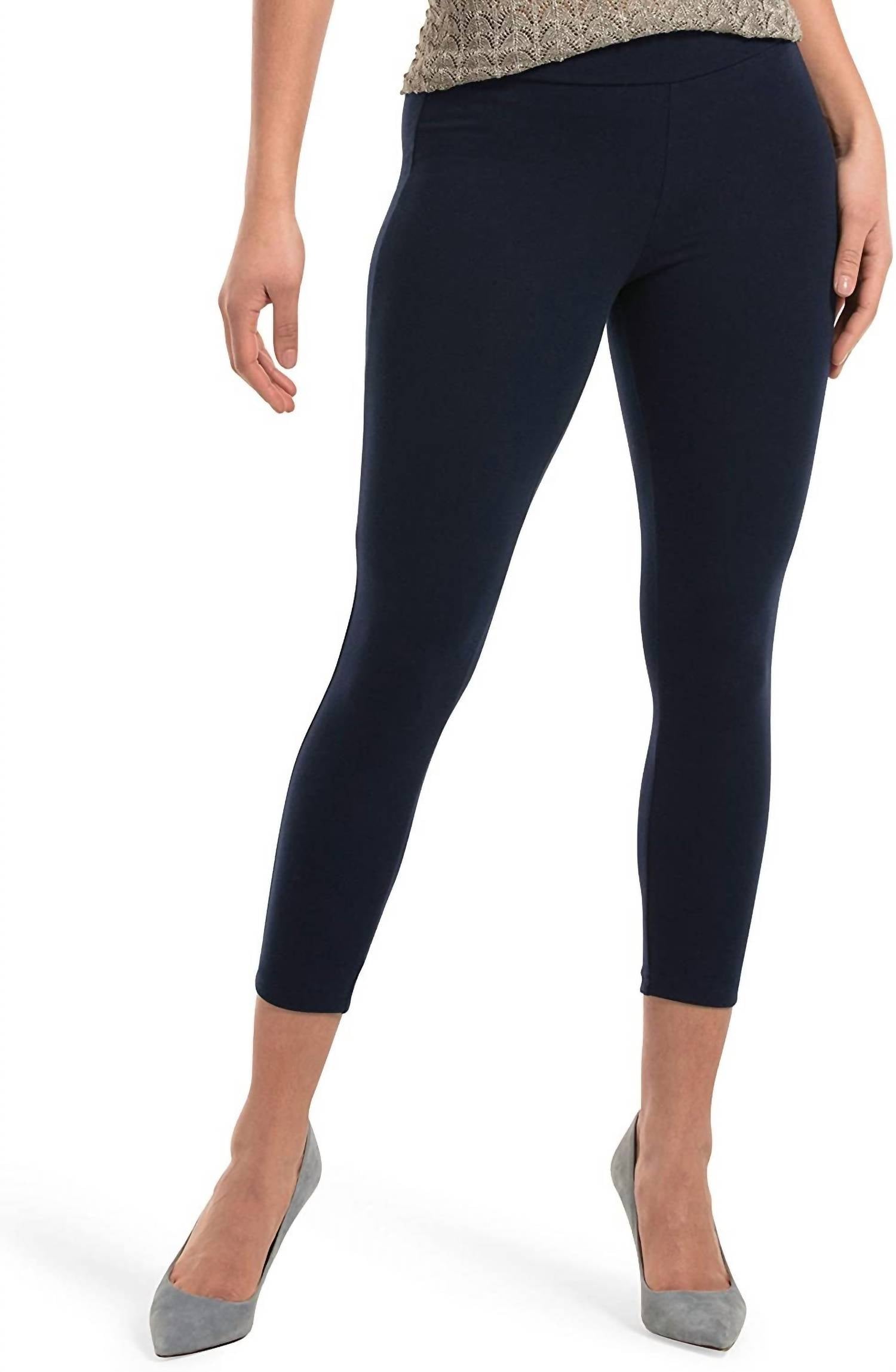 Women's Wide Waistband Blackout Cotton Capri Leggings In Navy