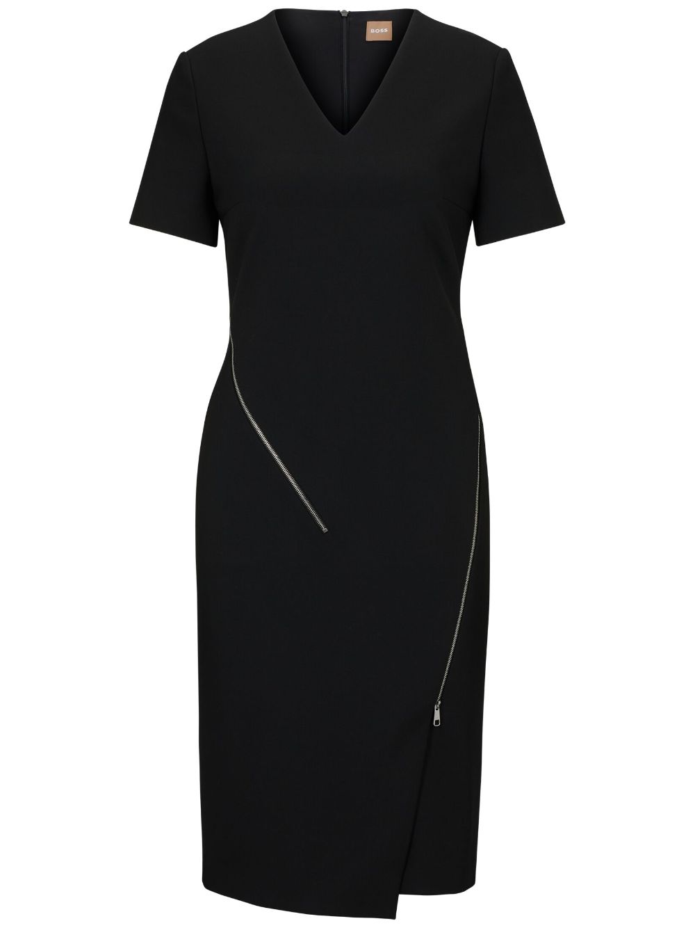V-neck zip-detail dress - Black