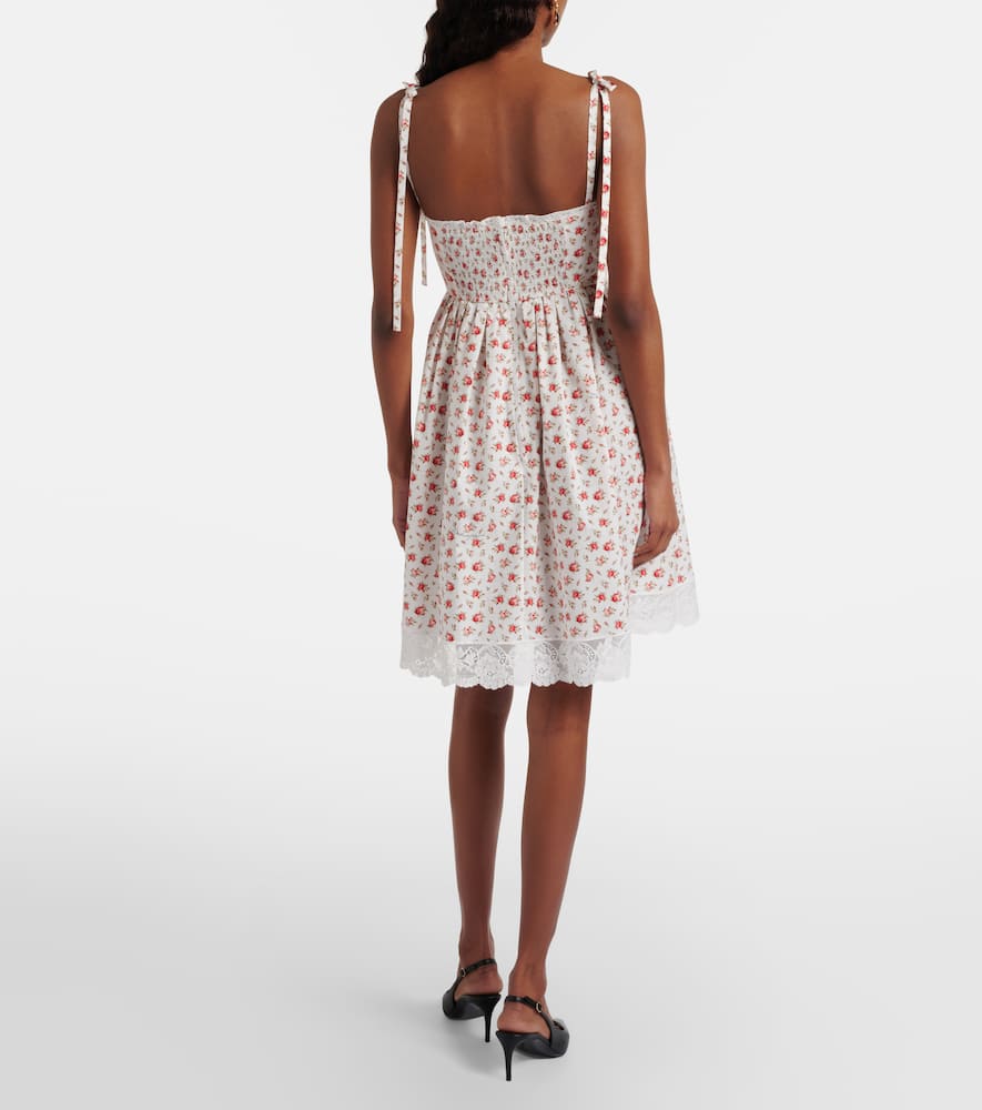 Floral lace-trimmed cotton-blend poplin minidress