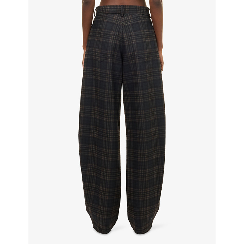 Womens Khris Tartan Check Barrel-Leg Woven Trousers