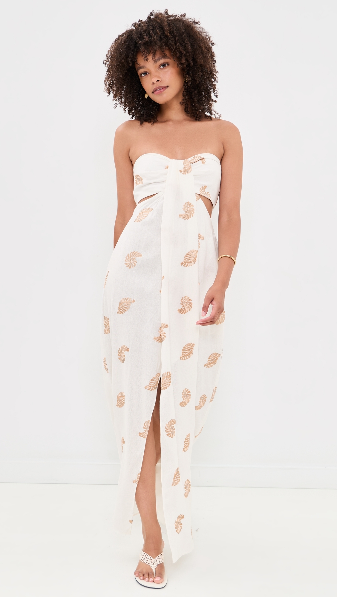 Embroidered Shell Linen Maxi Dress Off-White