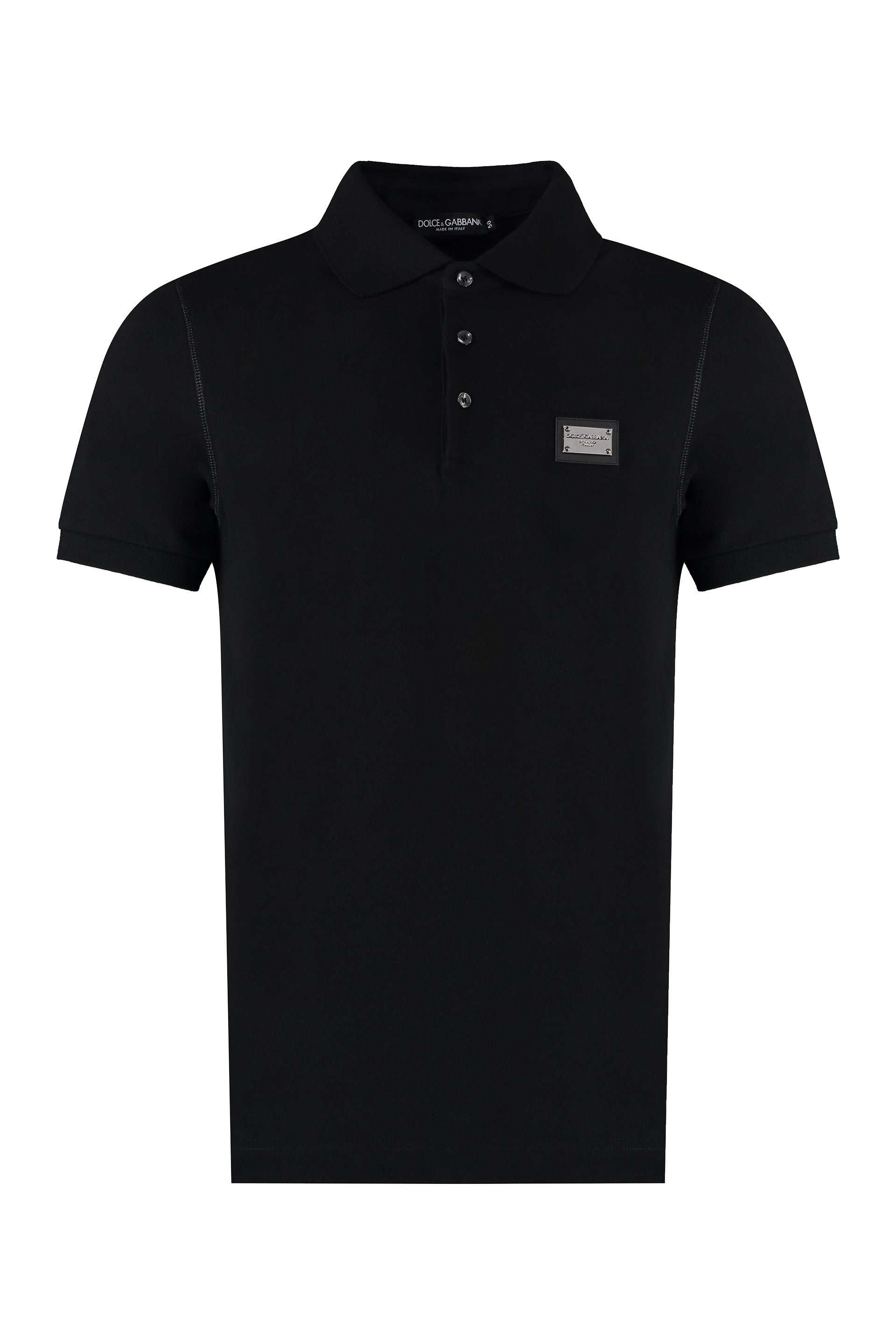 Cotton Piqué Polo-shirt with Branded Tag for Men