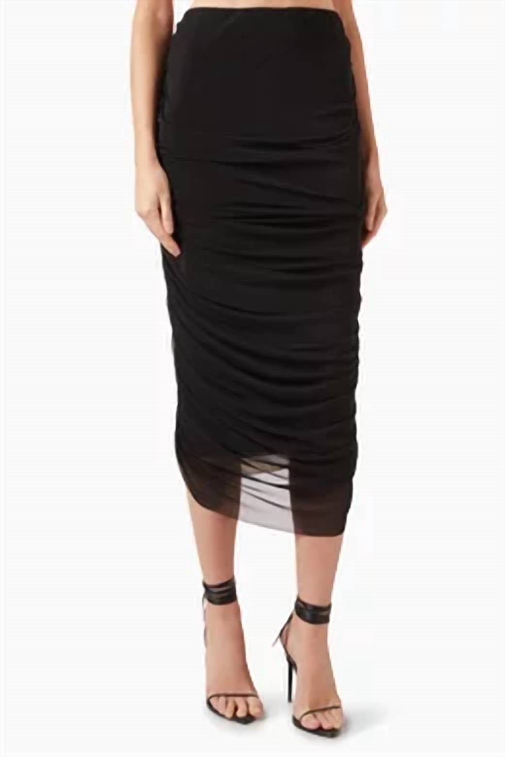 Donna Ruched Midi Skirt In Mesh Black