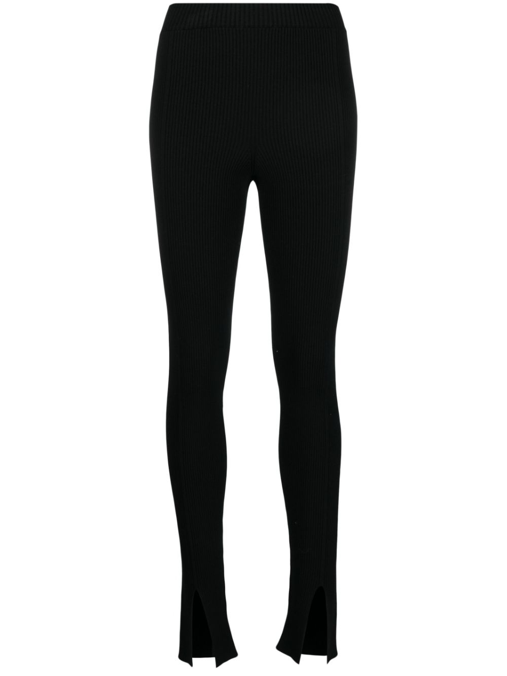 Front-slit ribbed leggings - Black