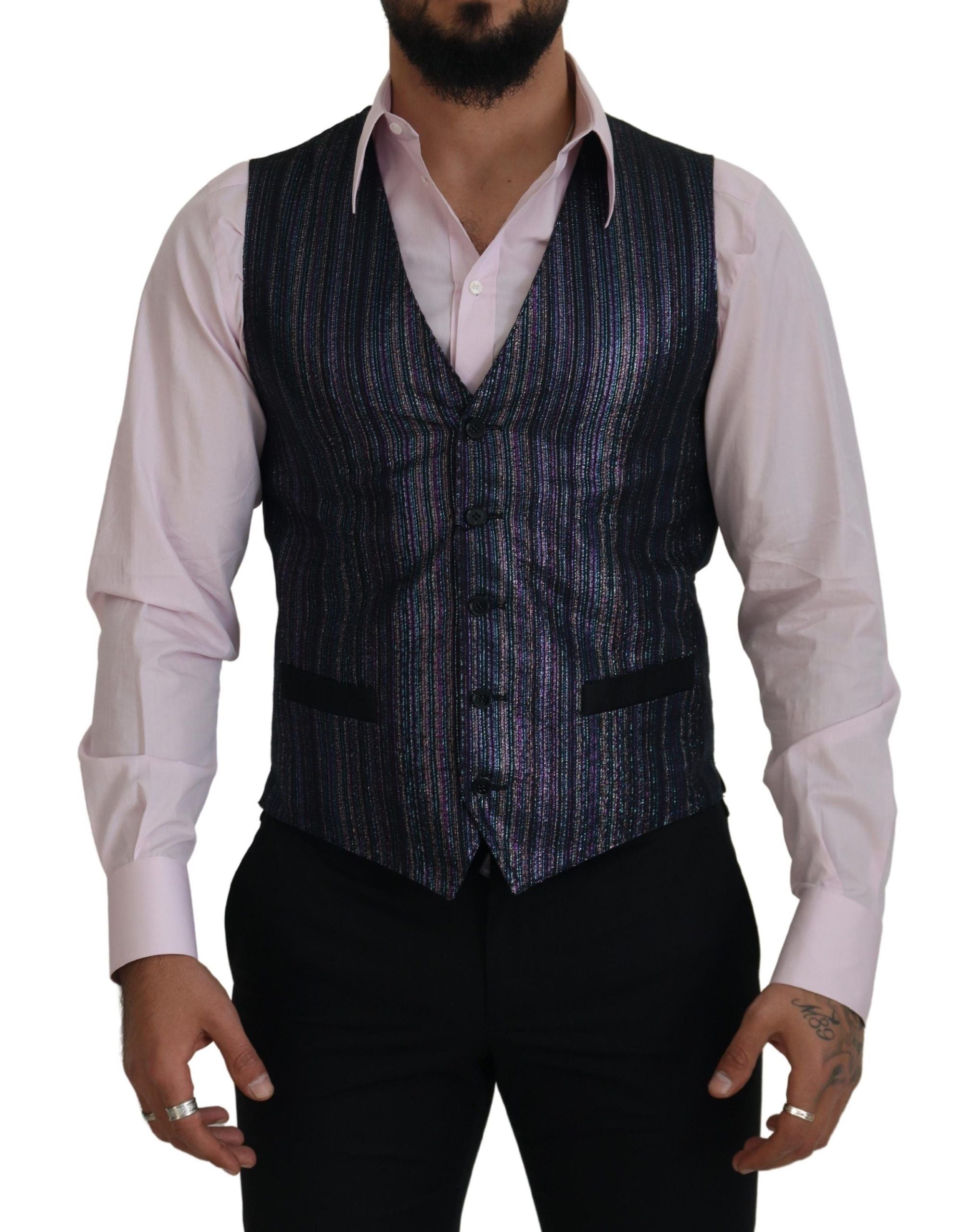 Pinstriped Silk-Blend Vest — Navy