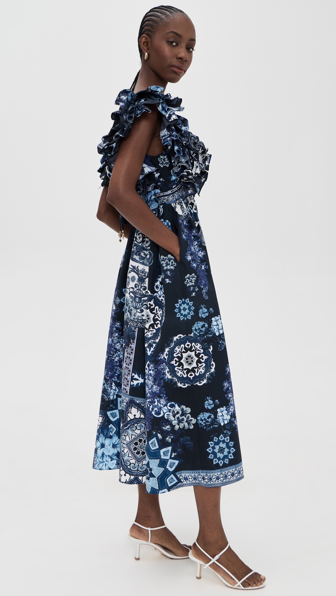 Double Frill Sleeve Midi Dress A Tiled Wonderland