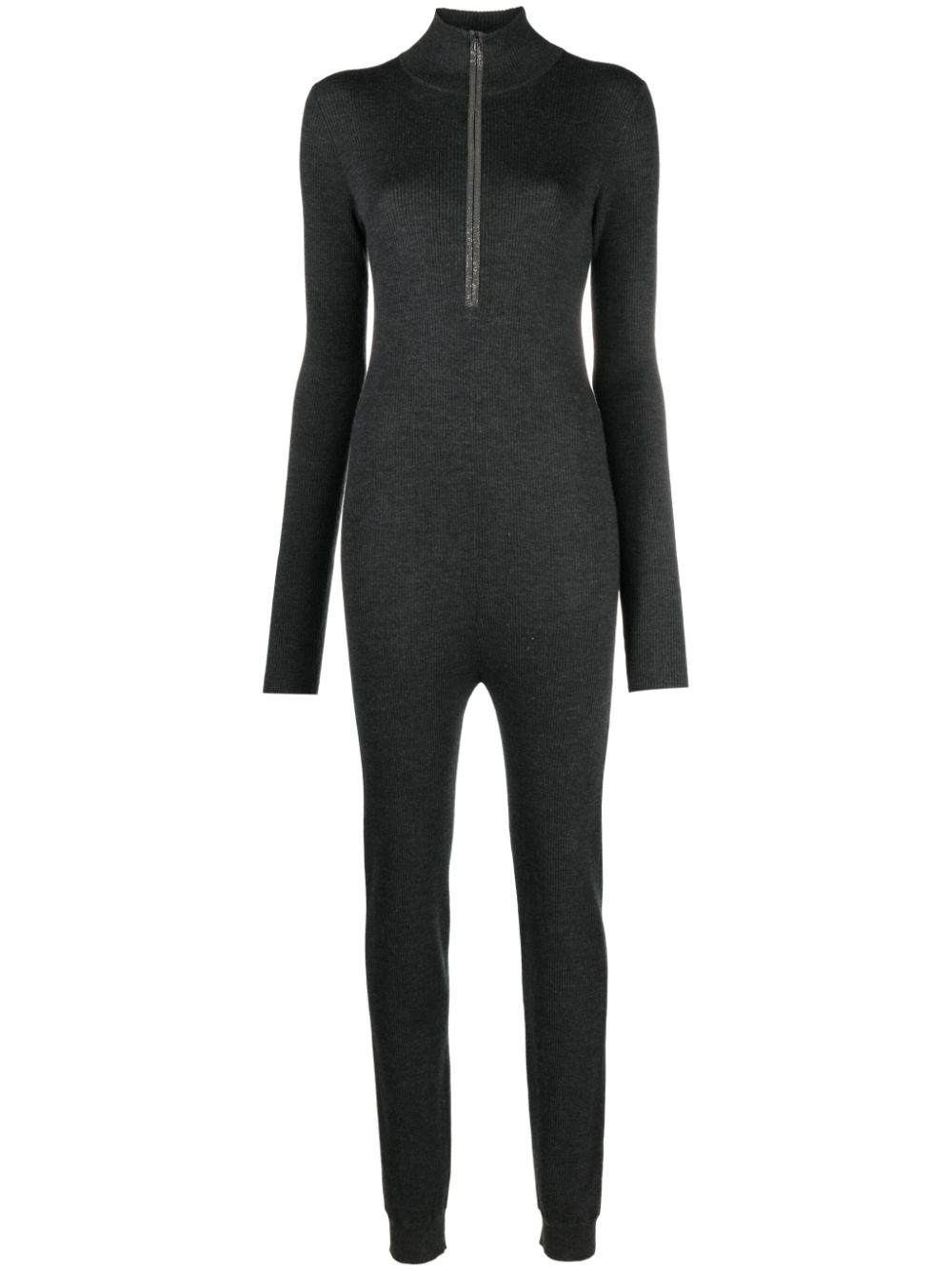 Ribbed long-sleeve jumpsuit - Grey