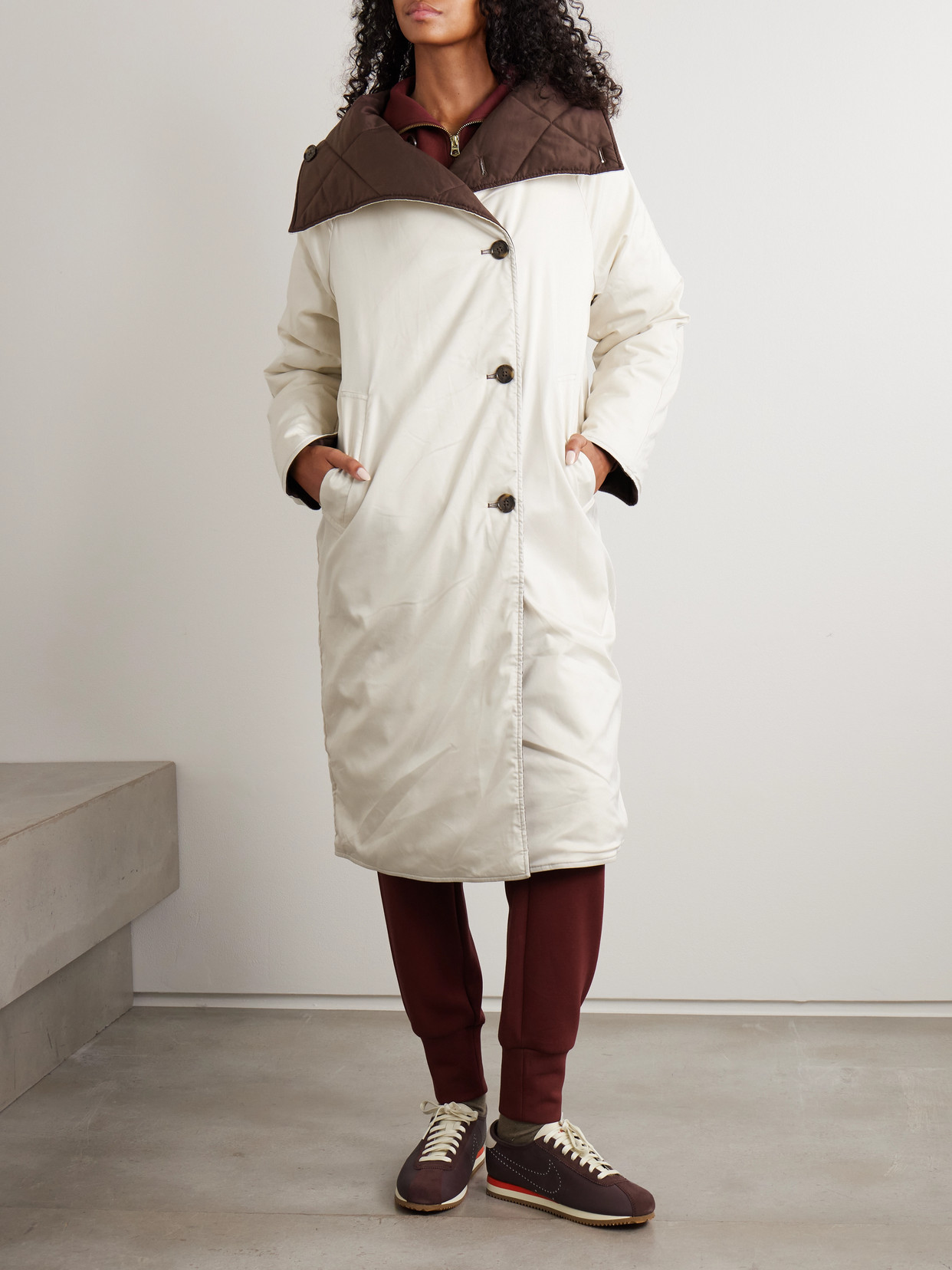 Annalise Reversible Quilted Lyocell-blend Coat - Burgundy