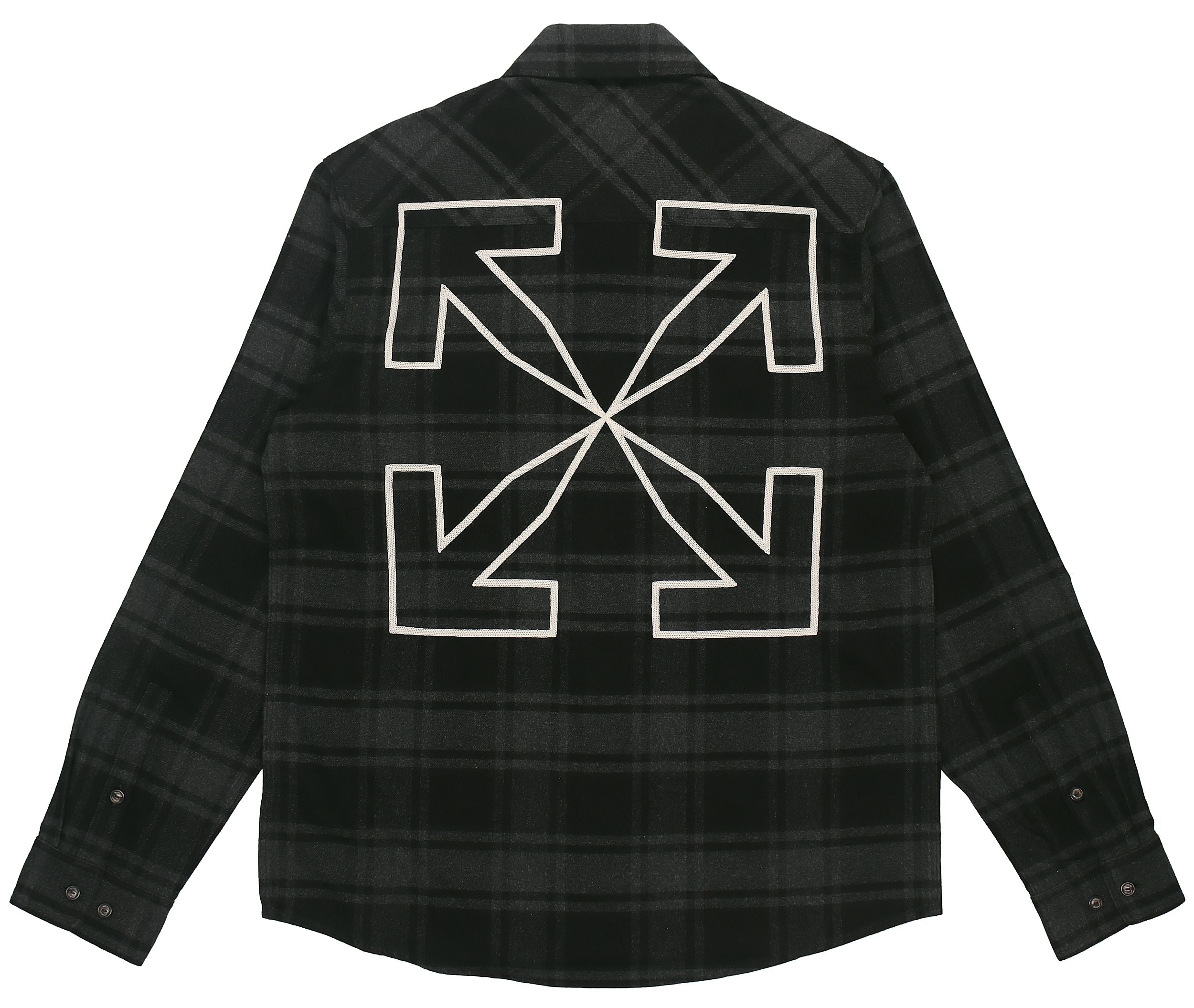 Men's Logo Plaid Flannel Long Sleeves Loose Fit Gray Shirt