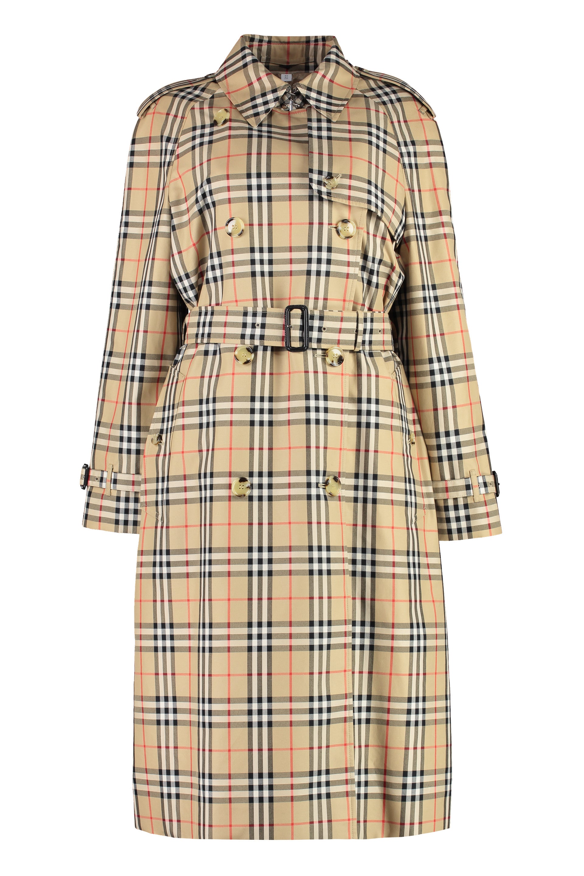 Long Check Collar Gabardine Trench Coat