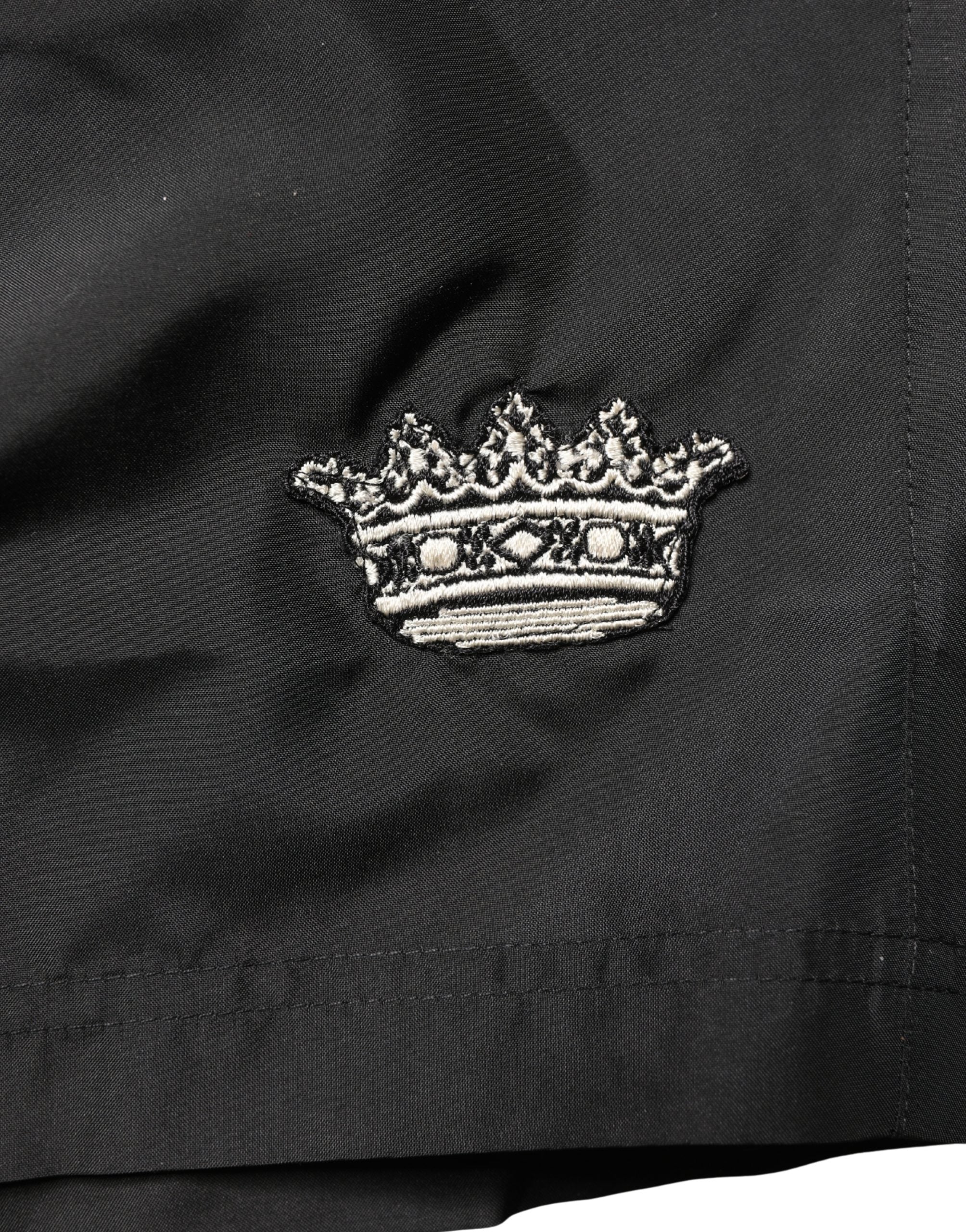 Embroidered Crown Logo Swim Shorts — Black