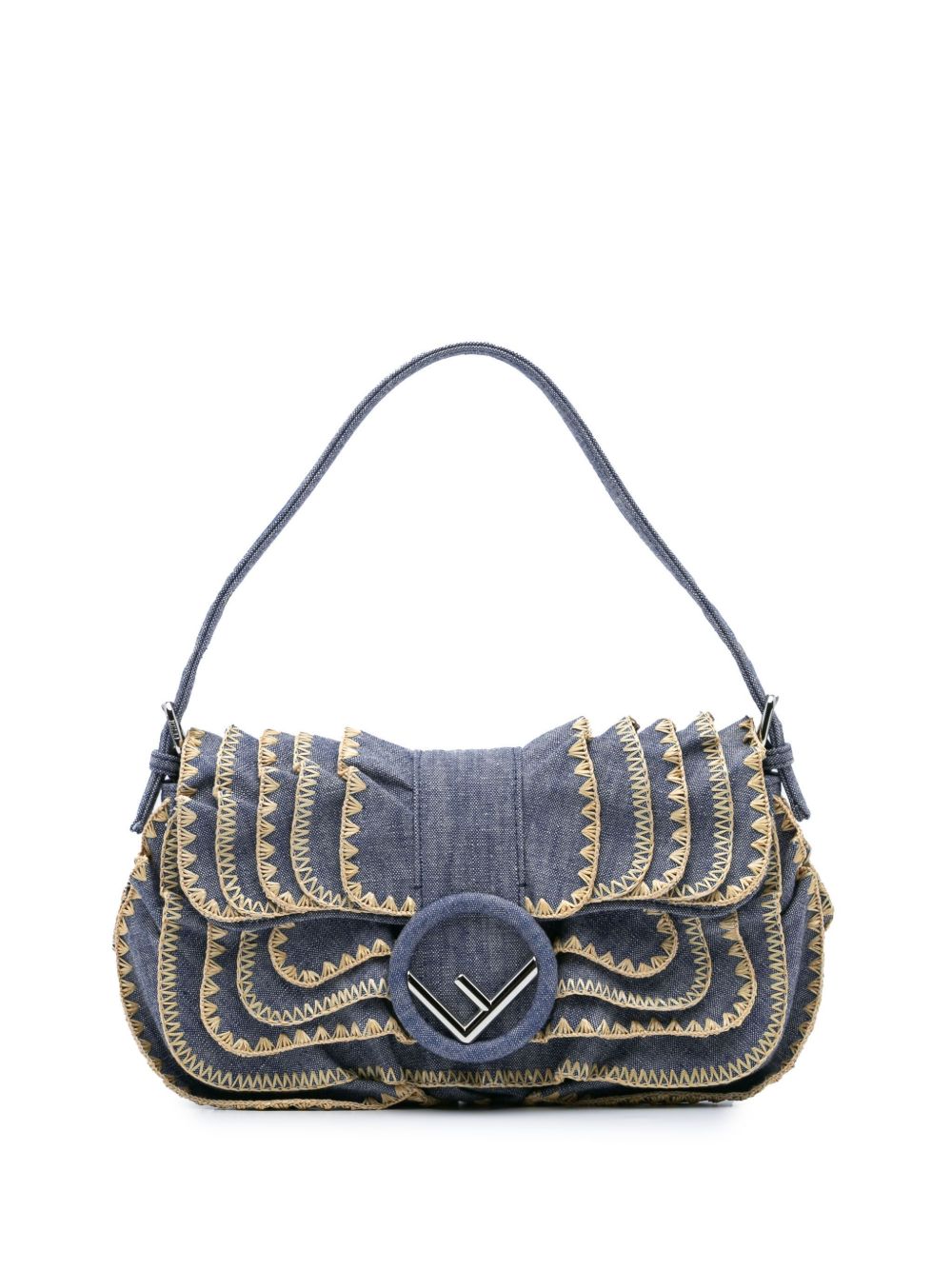Fendi Pre-Owned 2010-2024 Embroidered Denim Ruffled F is Fendi Kan I Baguette handbag - Blue