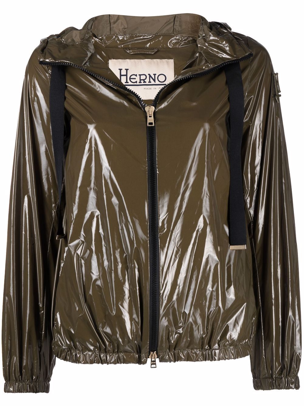 High-shine zip-up hooded jacket - Green