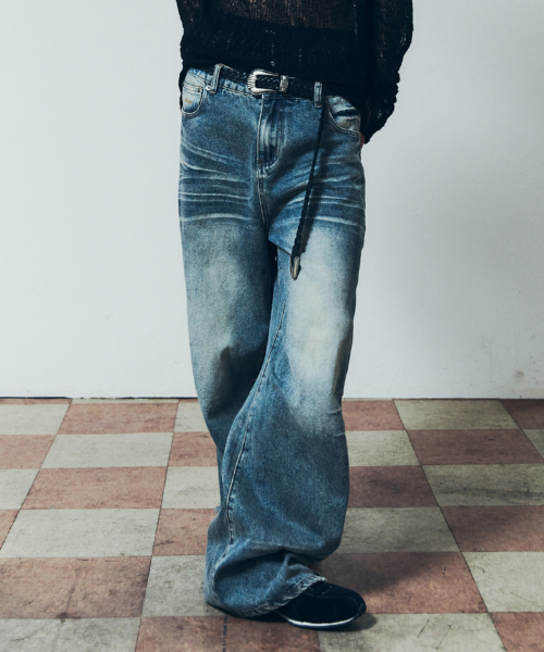 Washed Zipper Slit Denim Pants