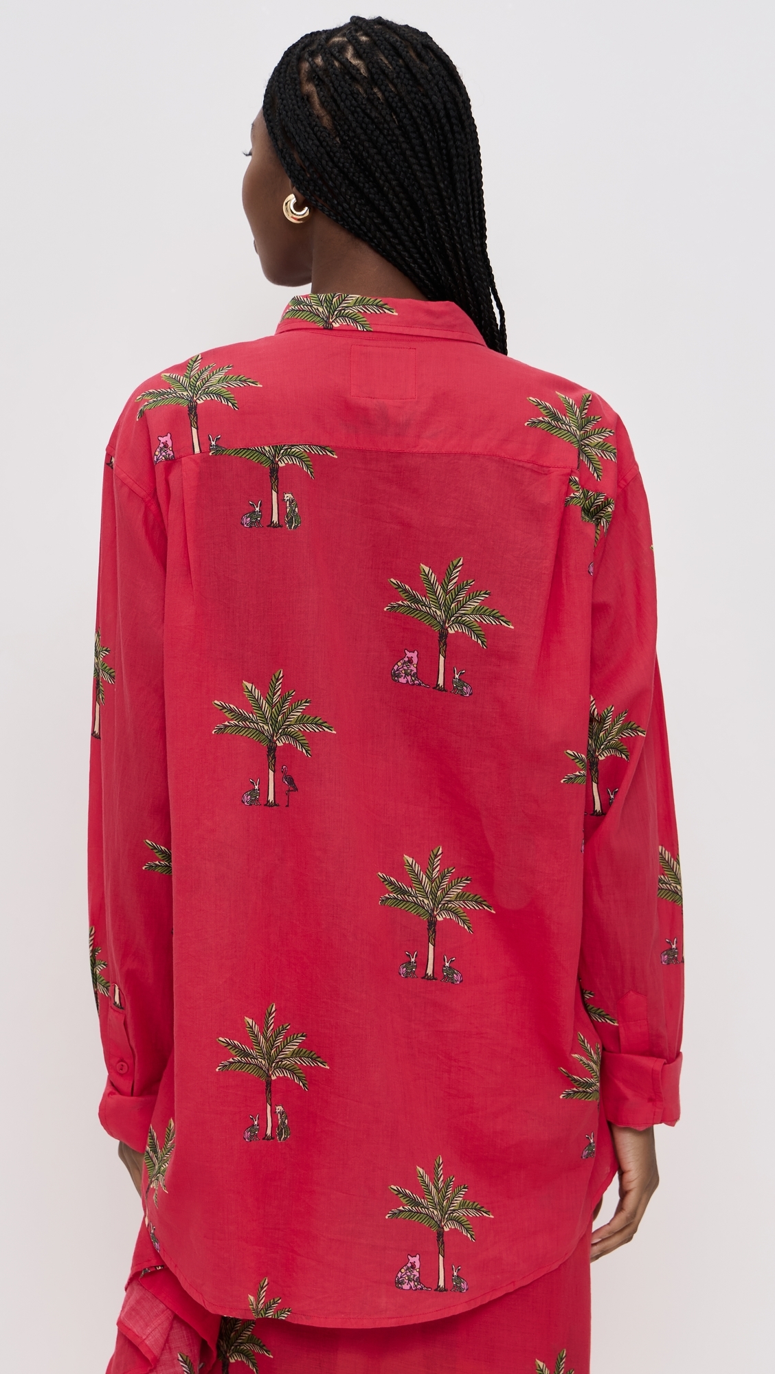 Classic Button Down Shirt Petit Palm Red One Size