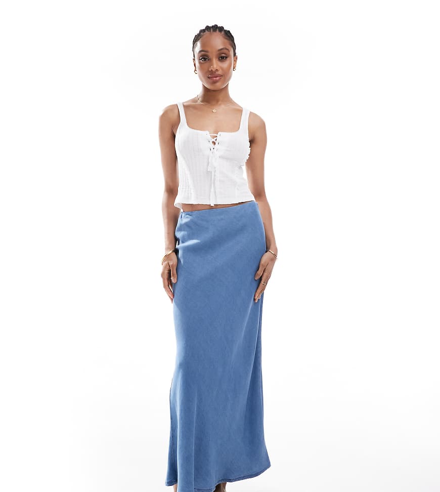 Chambray maxi skirt in mid blue