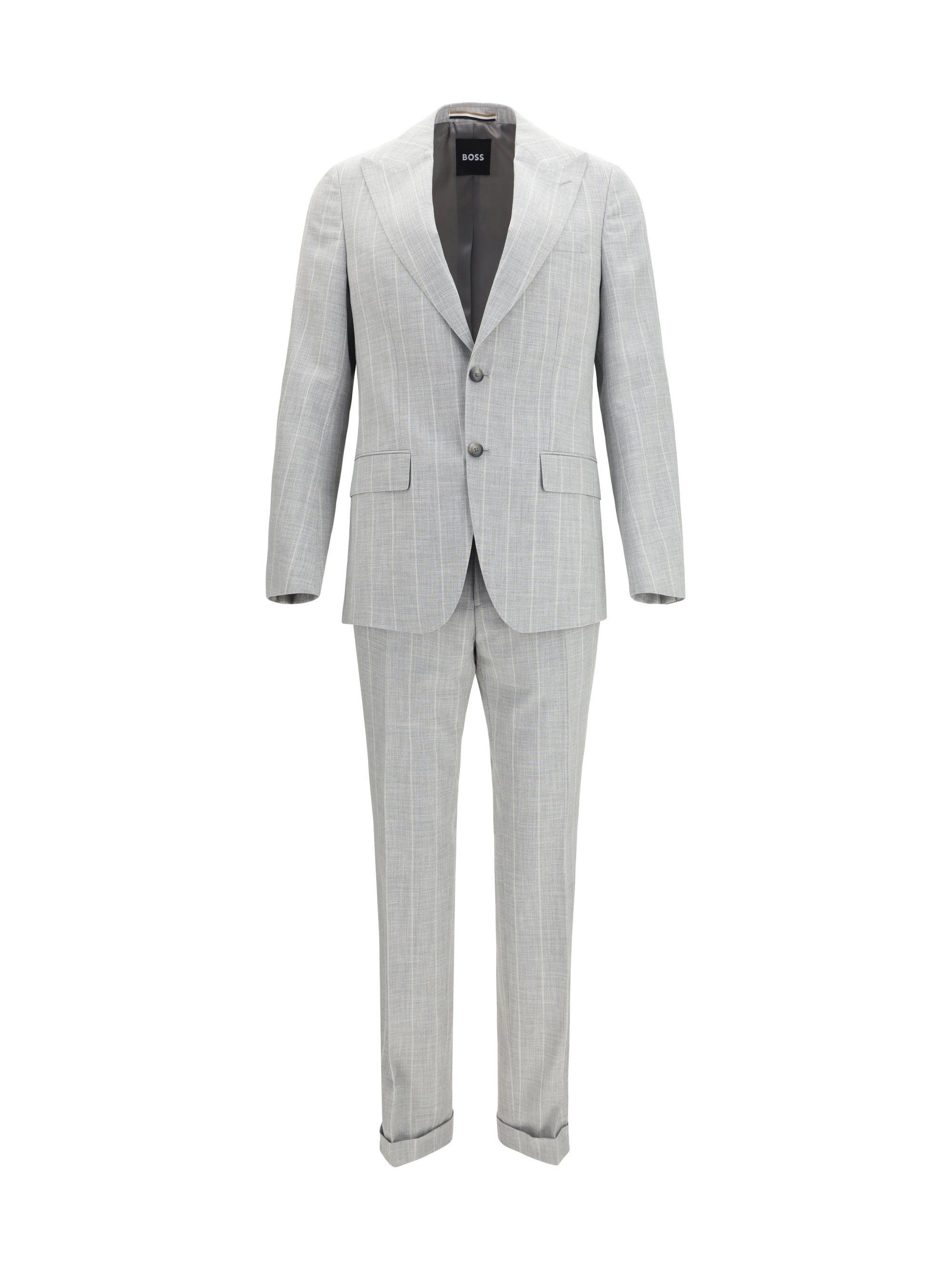 Striped Cotton-Virgin Wool Pant Suit — Gray