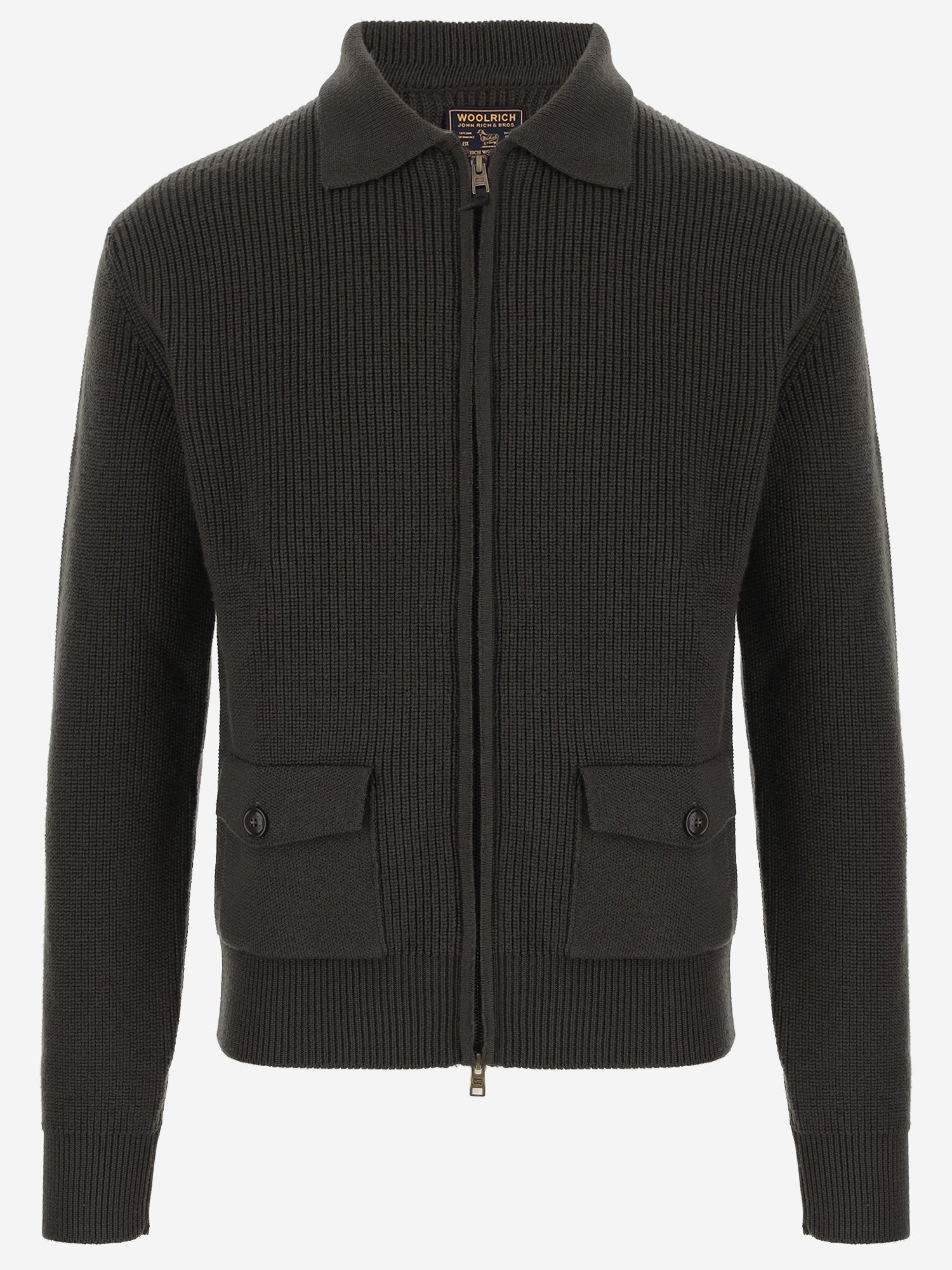 Full-Zip Ribbed Wool Sweater — Green