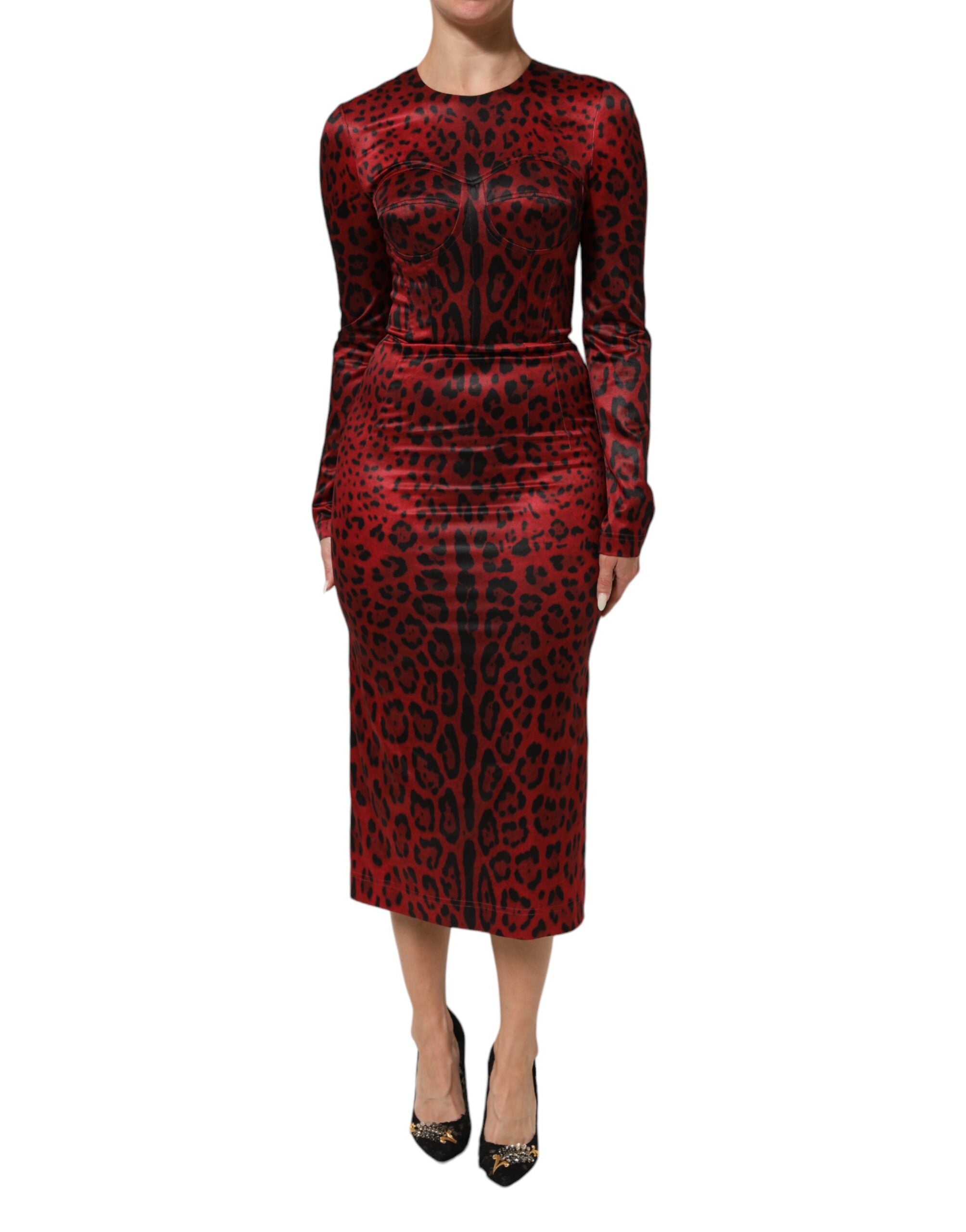 Leopard-Print Dress — Red